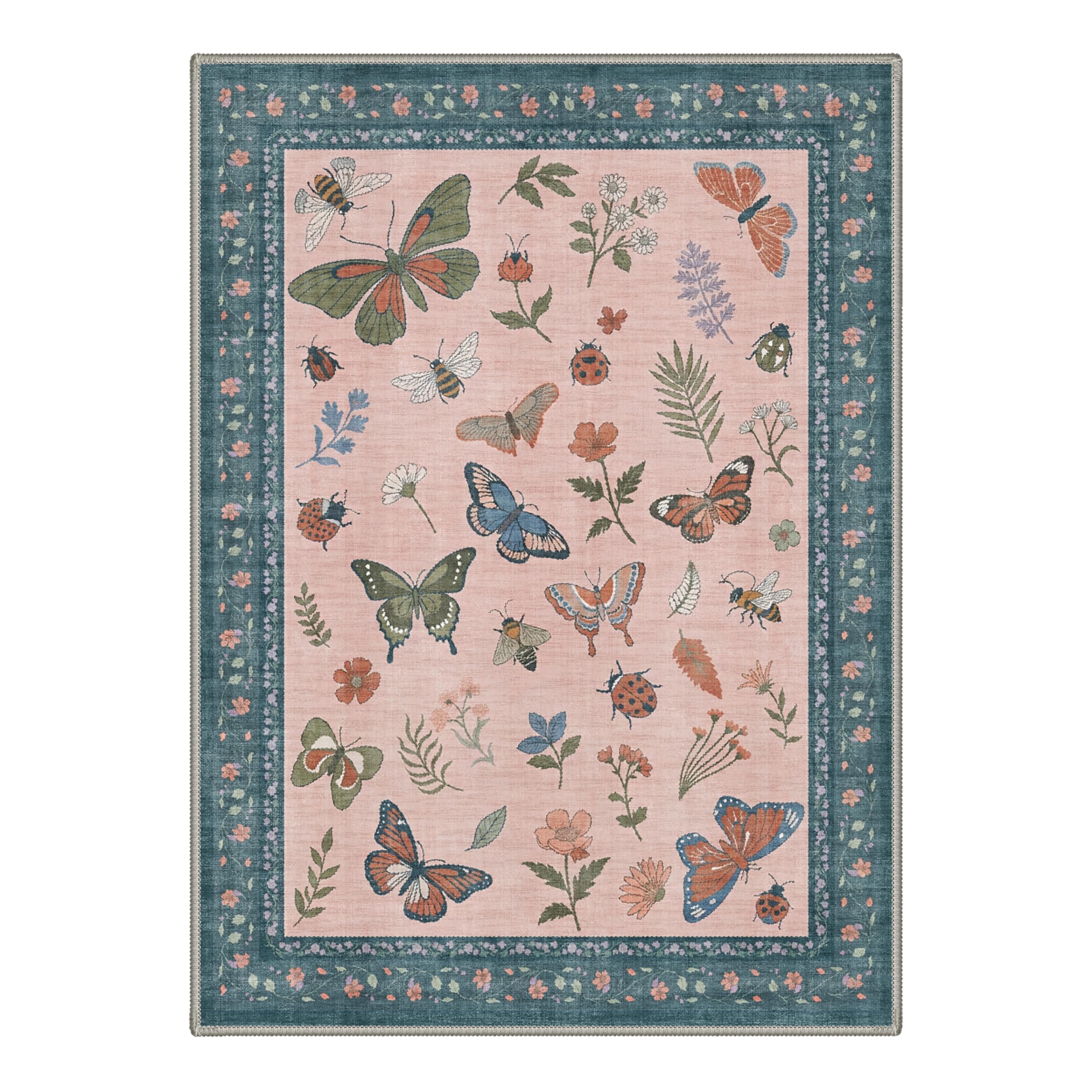GENIMO Waschbarer Teppich Natur Bionik Rosa Blüte 160x230cm Kueche