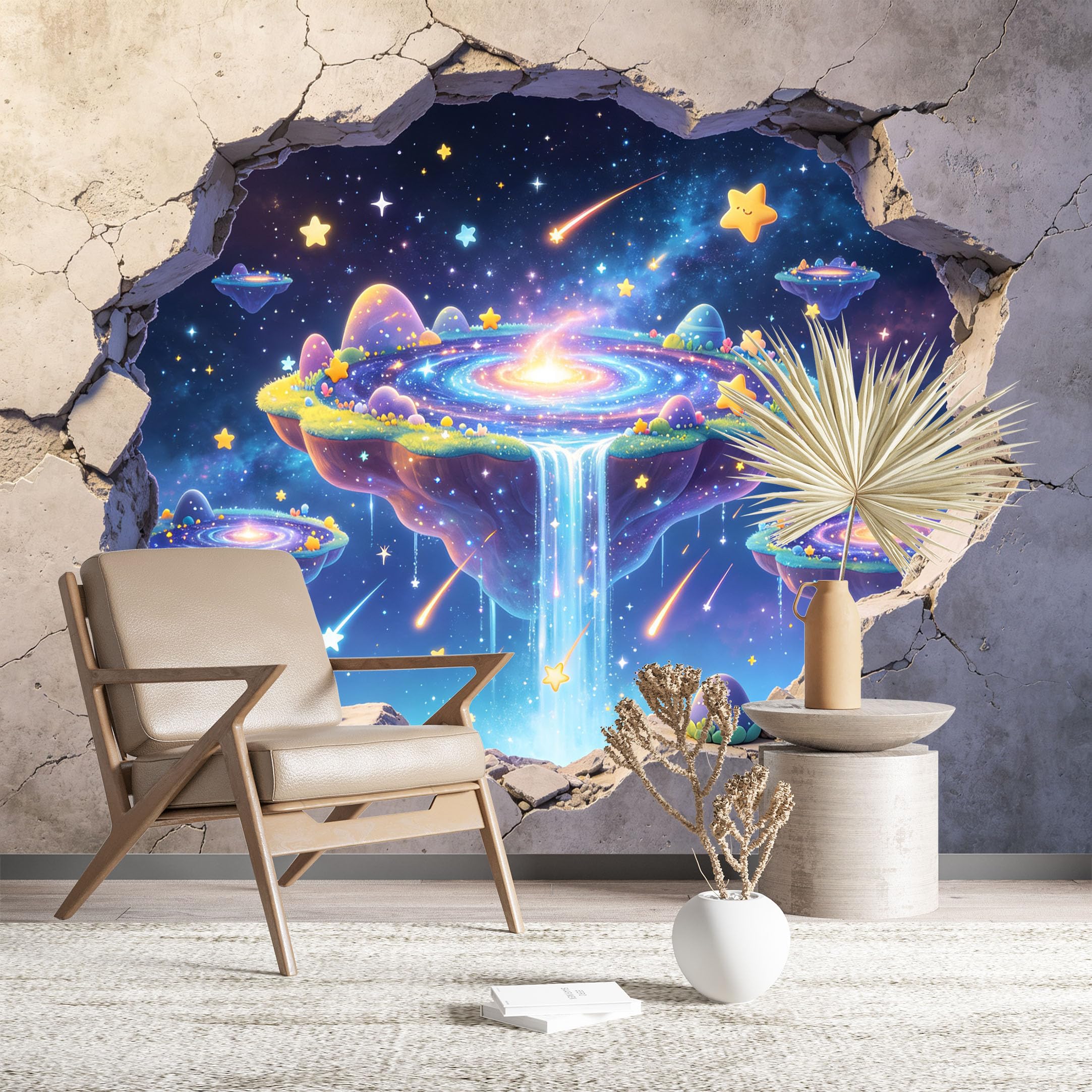 Custom Size Wall Murals Fantasy Starry Galaxy Cave Wall Murals Space Wallpaper Vivid Self-Adhesive Removable Wallpaper for Living Room Bedroom
