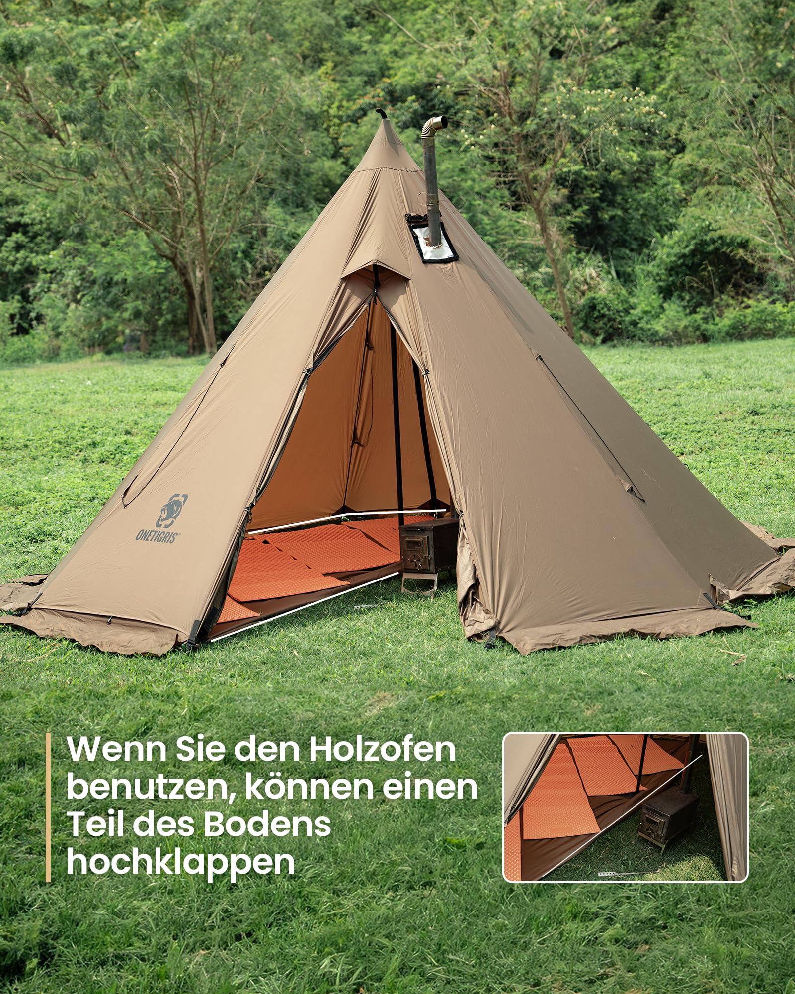 OneTigris Rock Fortress Zeltplane Camping Bodenplane für 6 Personen Mehrzweck Zeltunterlage wasserdicht 5000 mm mit Aufbewahrungstasche für Camping, Wandern und Picknick (Durchmesser 360 cm)