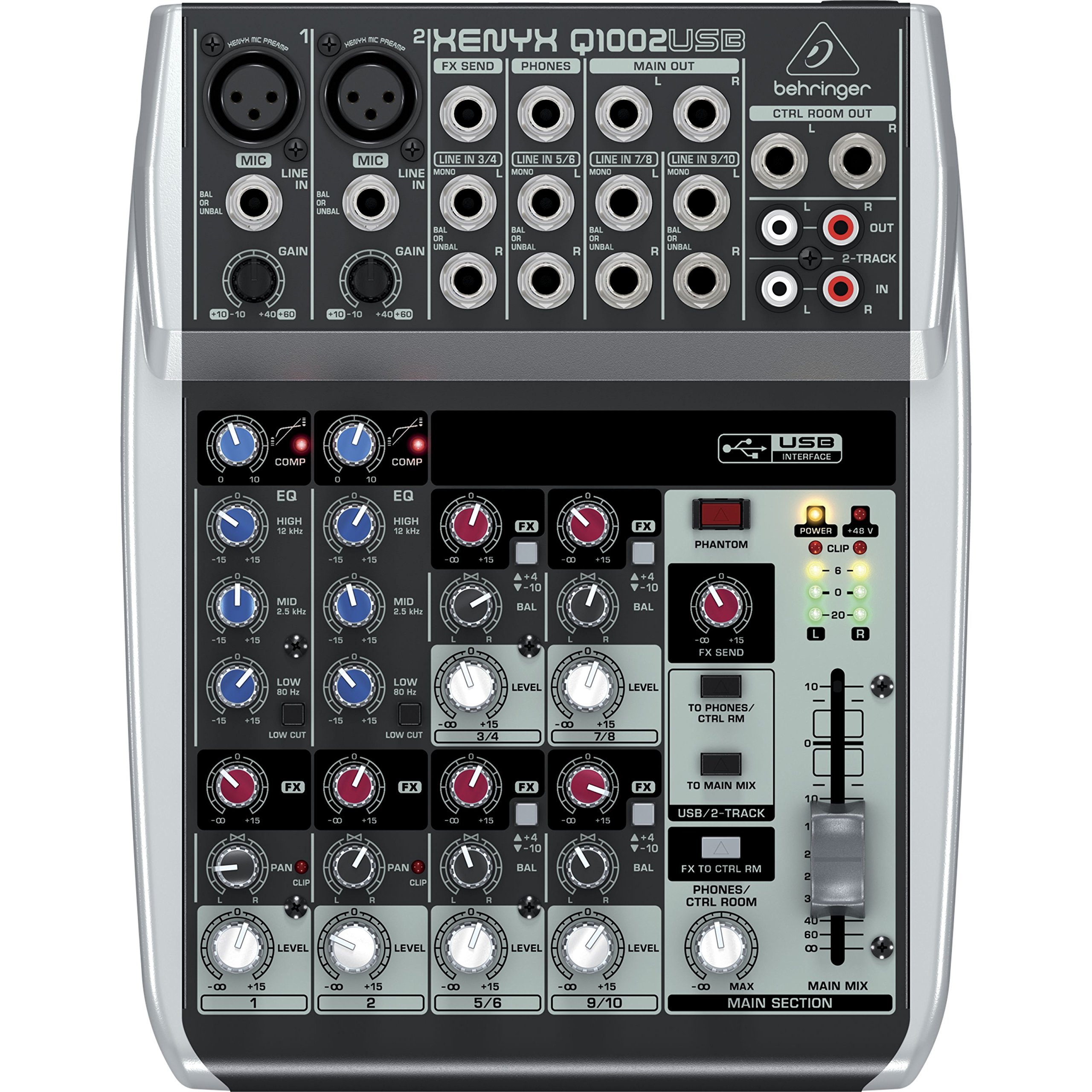 Behringer XENYX Q1002USB Premium 10-Input 2-Bus Mixer with XENYX Mic Preamps and Compressors, British EQ and USB/Audio Interface