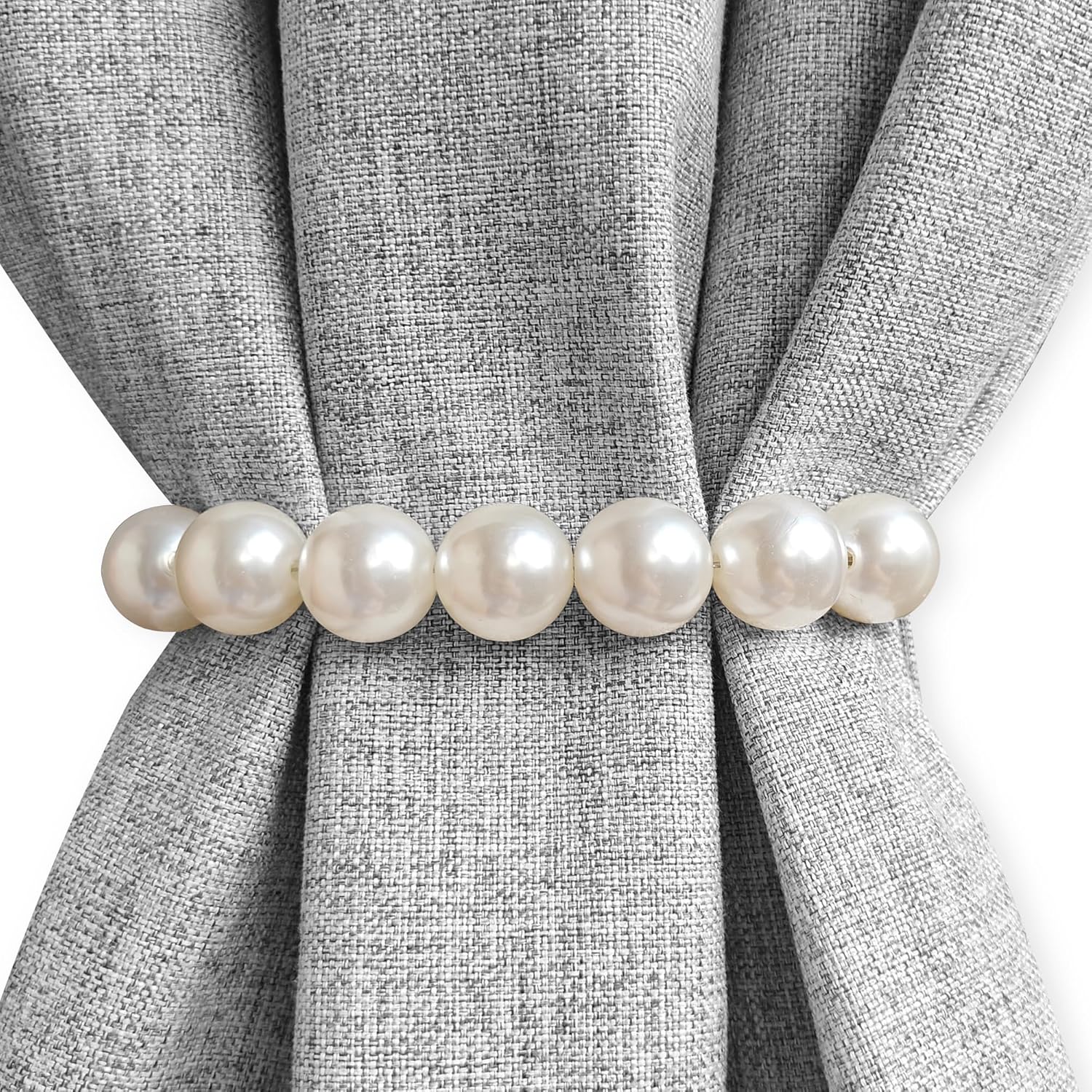 Curtain Holdbacks Pearl Bead Tiebacks for Drapes, Luxury Cord Rope with Silver Ring