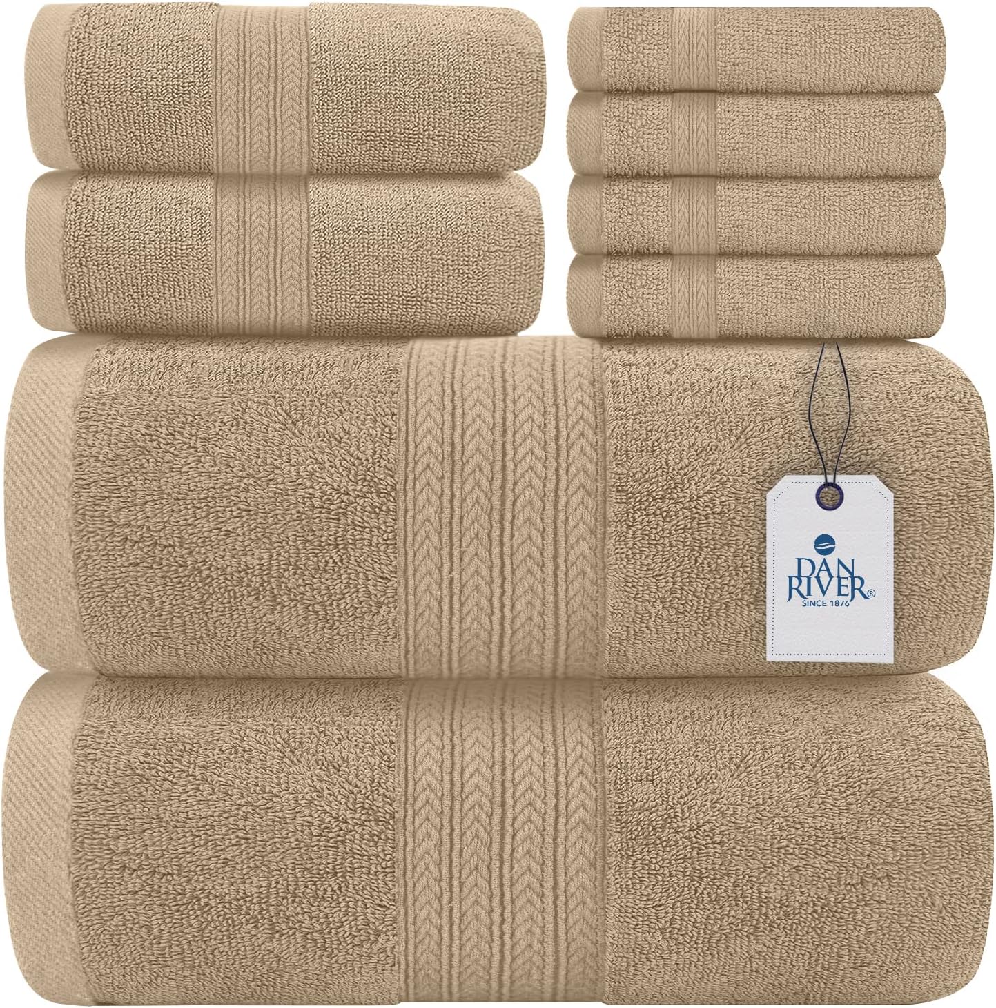 Amazon.com: DAN RIVER 100% Ring Spun Cotton 8-Piece Towel Set, Tan, 2 ...