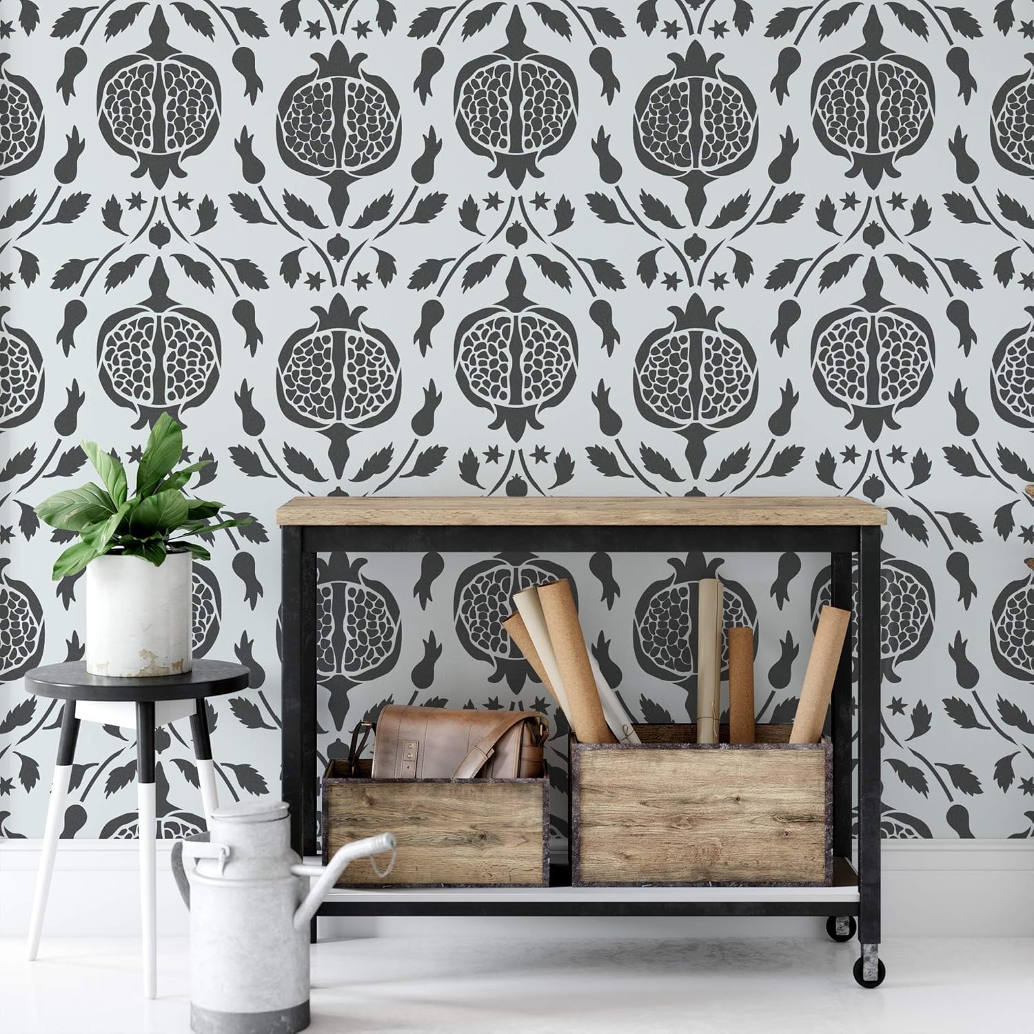 Pomegranate Pattern Wall Stencil - DIY Home Decor Project Ideas
