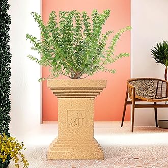 Kuber Industries 16-Inch Roto Mould German Polymer Extra Large Big Size Tulsi Flower Pot | Indoor/Outdoor Tree Gamla Planter for Living Room, Resorts, Hotels, Terrace & Garden | Marble Tulsi - Sand