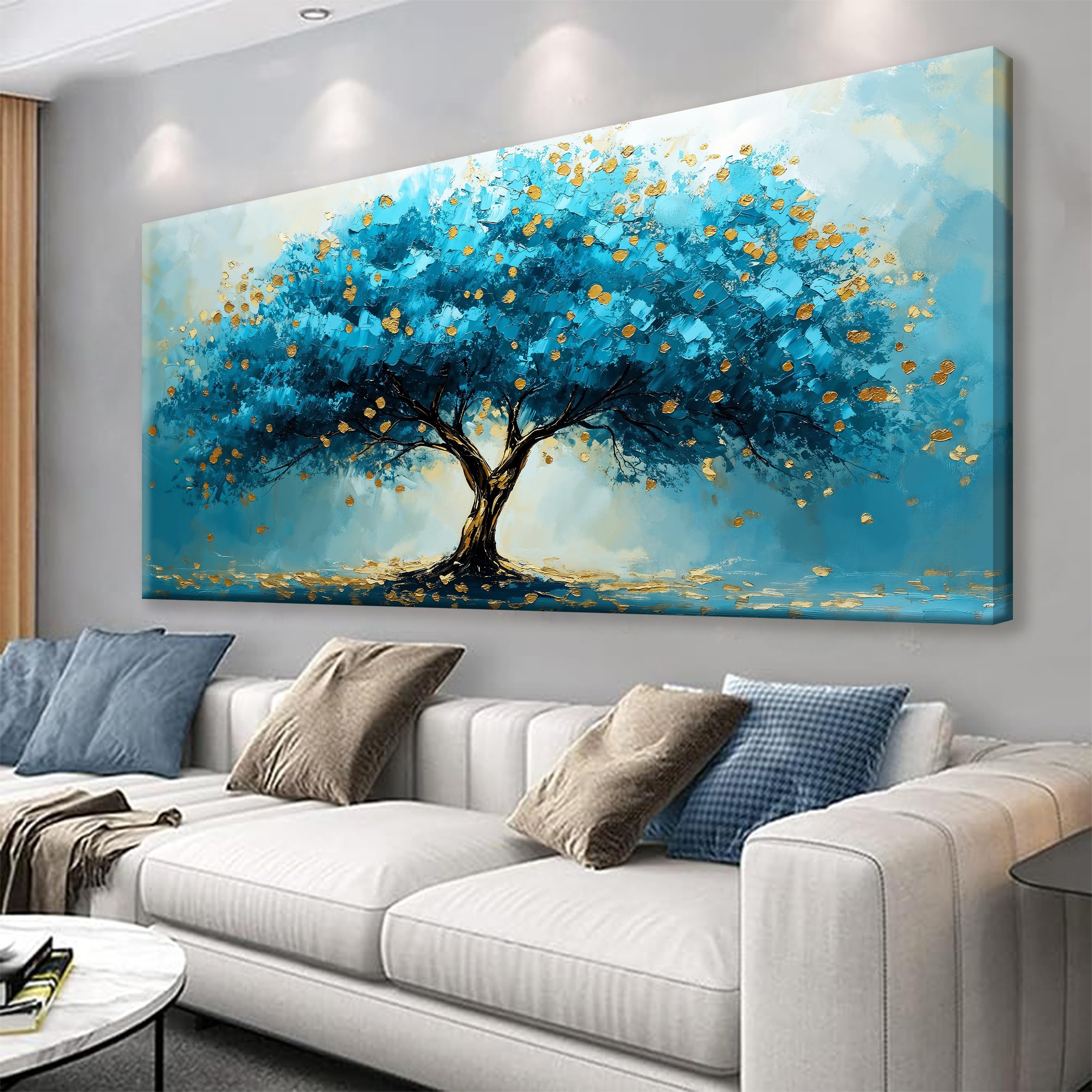 QSQ Blue Tree Abstract Wall Art Painting Canvas Art Wall Decor 20 X 40 Inch Decorations Blue Tree