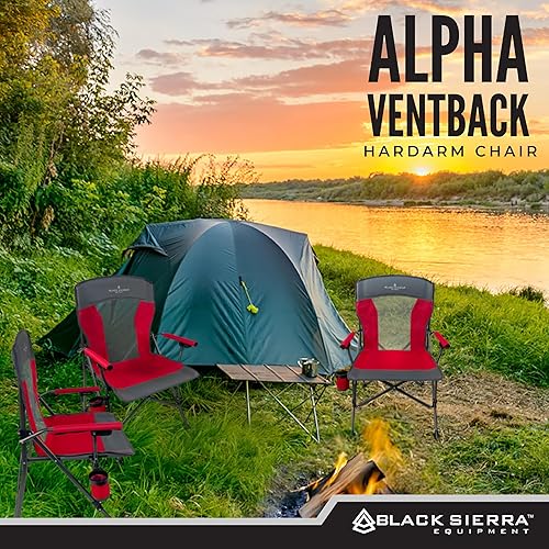 Miniatura 5 de Black Sierra - Silla de camping portátil plegable para césped y playa con reposabrazos duro acolchado, respaldo ventilado de malla, espacioso,