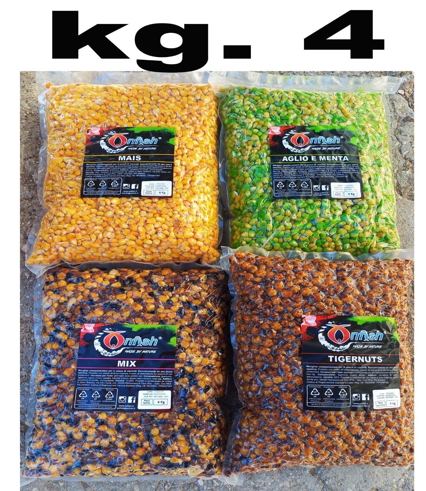 Generico Tigernuts Mais Pastura Pesca Carpfishing Esca Carpa Aglio Menta Innesco Granaglie kg. 4