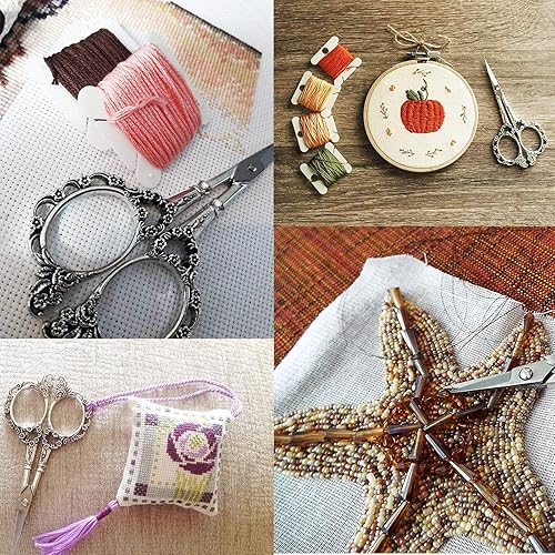 Miniatura 4 de Tijeras vintage BIHRTC estilo europeo para bordado, costura, artesanías, trabajos de arte y uso diario, Plateado