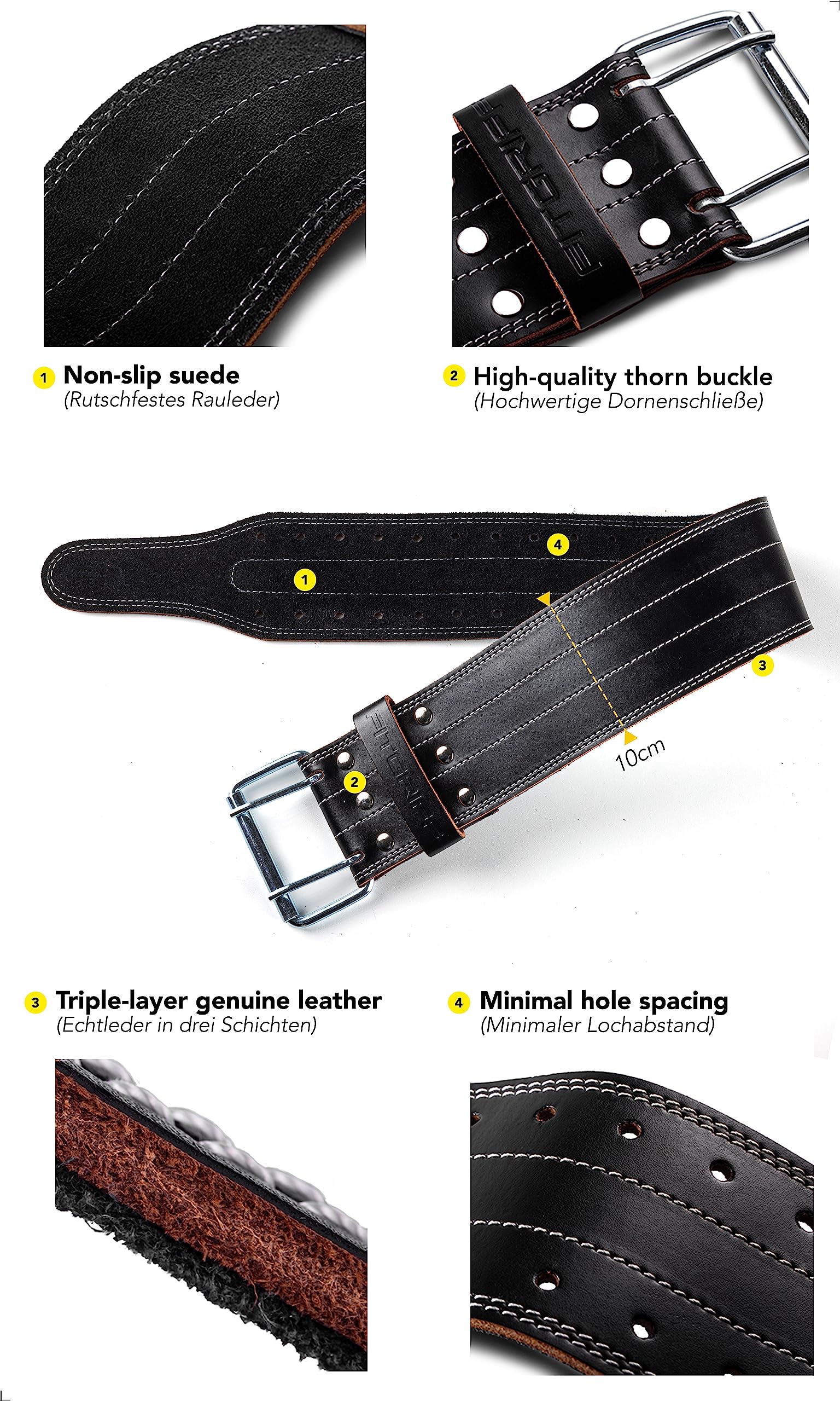 Fitgriff® Ceinture de Musculation Cuir - pour Haltérophilie, Dynamophilie, Bodybuilding, Powerlifting, Crossfit, Force, Fitness, Gym, Levage - Femmes et Hommes - Weightlifting Belt