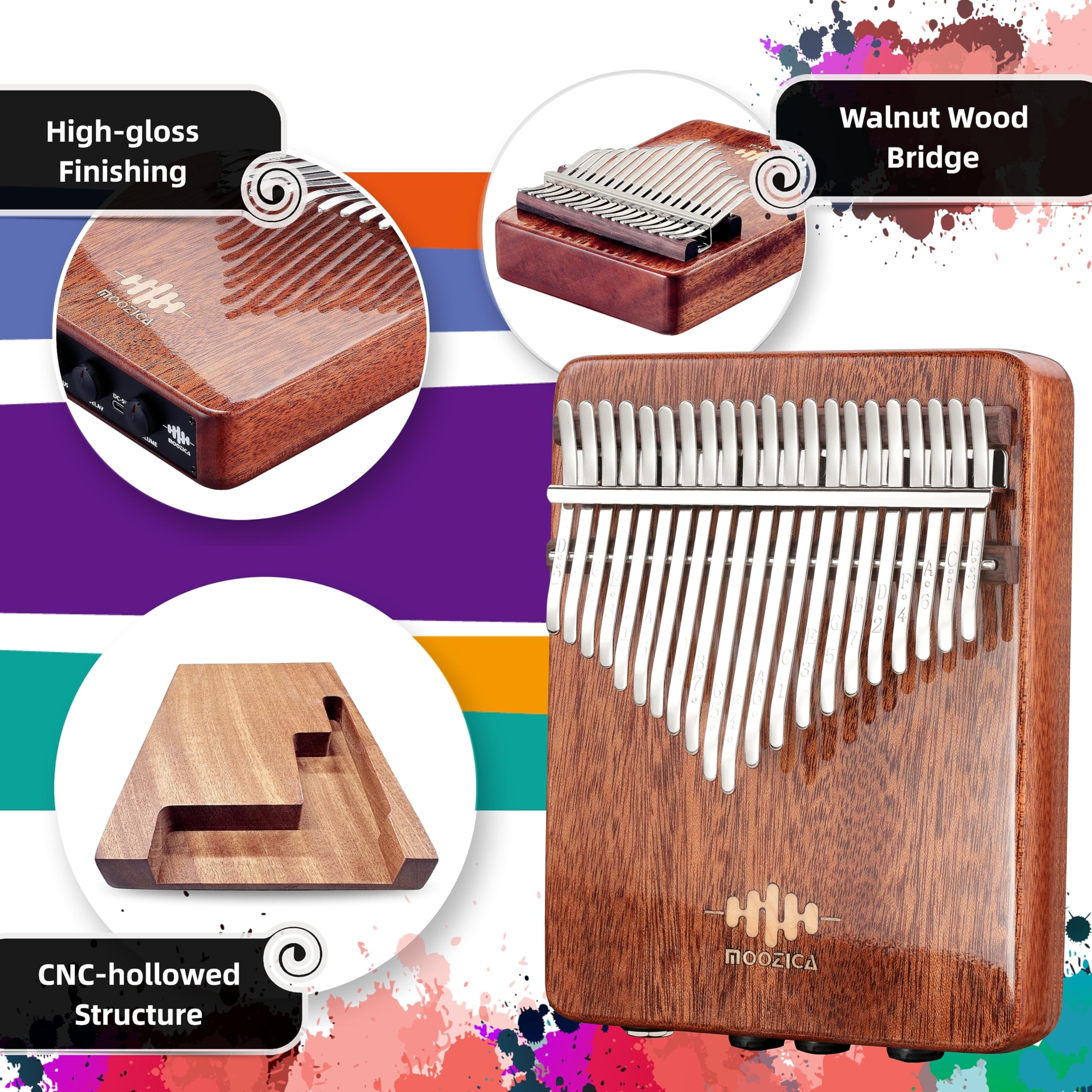 MOOZICA EQX Série 21 touches Professionnel Kalimba, micro piézo intégré piano à pouce 21 touches avec contrôle de l'effet de chœur et de retard, Kalimba électro-acoustique professionnel (K21EQX)