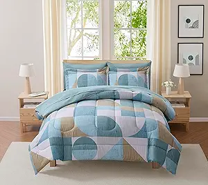 Geometric Comforter Set Full Size with Sheets Bed in a Bag โ Deep Pocket Fitted Sheet with Elastic Corners, Cozy Comforter, Pillowcases & Shams โ Soft Microfiber All Season Bedding โ Machine Washable