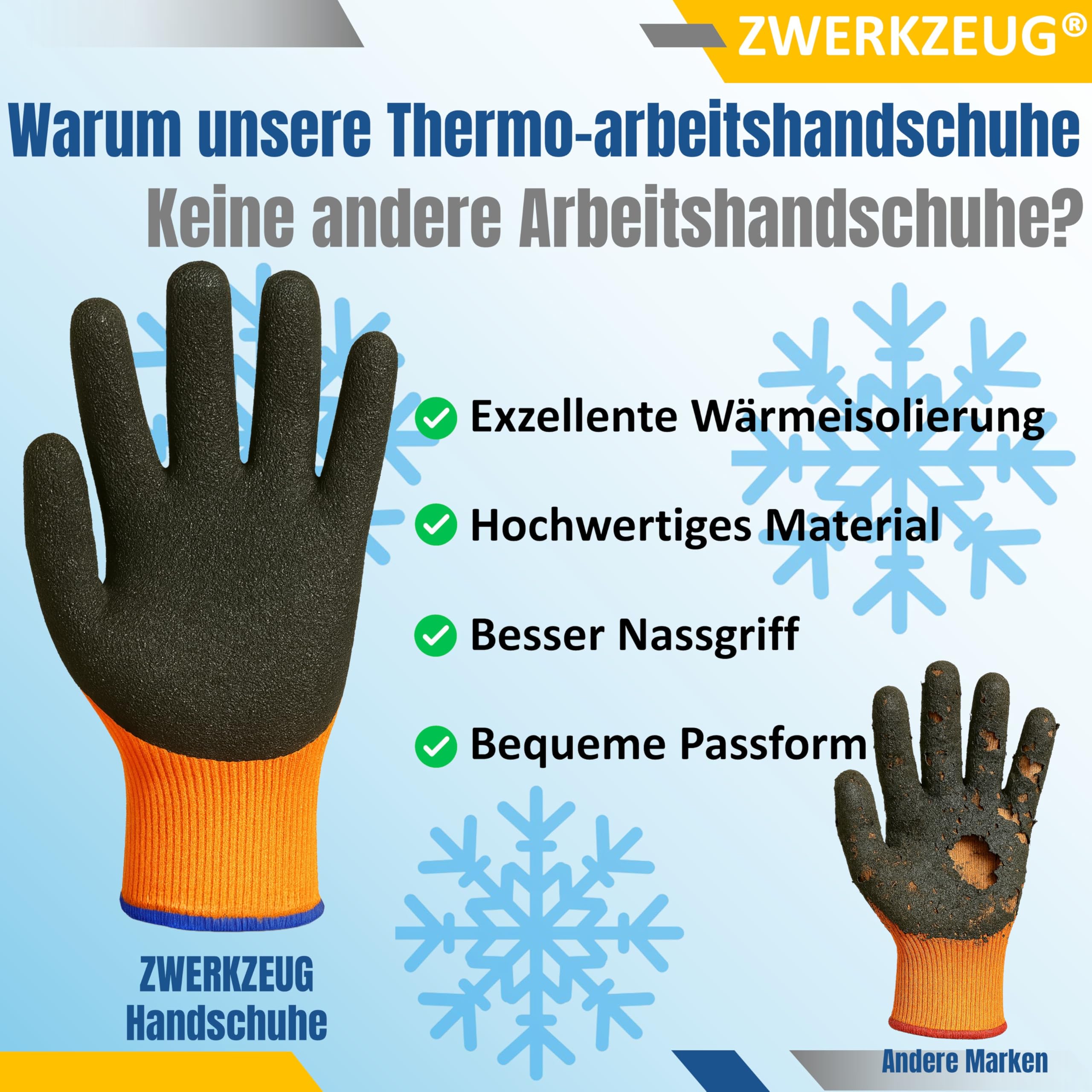 10 Paar Warme Arbeitshandschuhe für kalte Tage - Winter Bauhandschuhe mit Latex-Beschichtung - Thermo-arbeitshandschuhe Abriebfest - Herren Sicherheitshandschuhe (Thermo, 9-L)