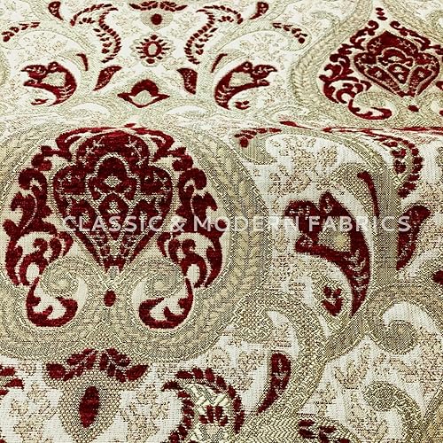 3 ColoresVersailles Damasco Chenille Brocado Jacquard Tela, Tapicería, Decoración, Disfraces, Oro, Marrón, Tela por The Yard (Rojo)