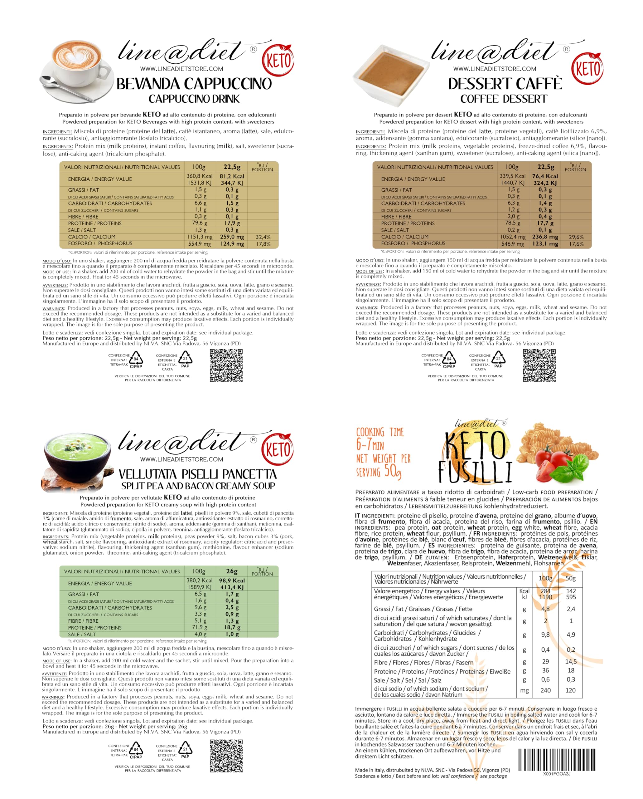 BAG COMPLETO con PASTA 7 giorni Line@Diet: Opzione A = 21 preparati proteici keto in polvere + 7 monoporzioni di fusilli keto da 50g
