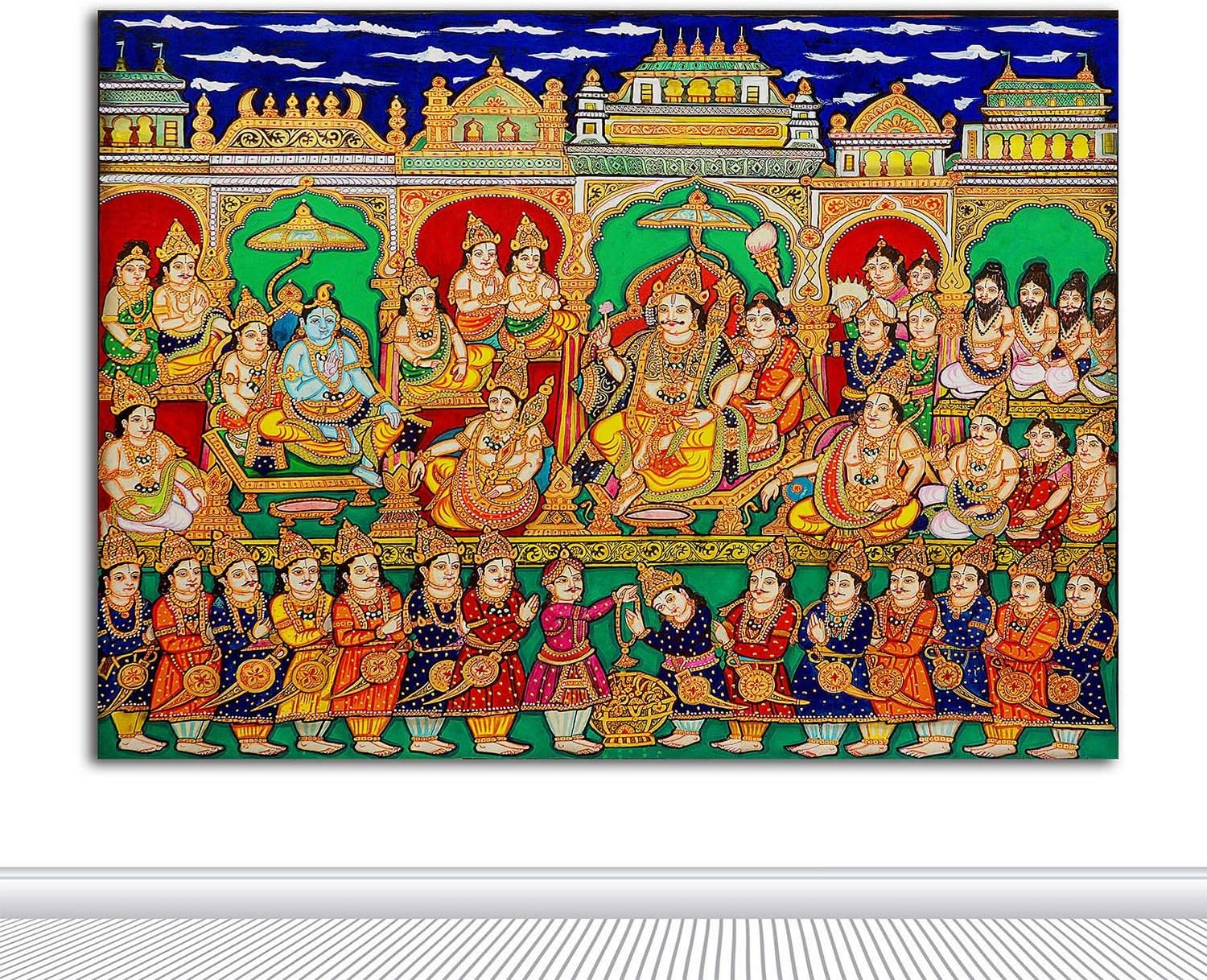 Tamatina Kalamkari Art Canvas Painting|The King |Size-13X10 Inches.j43