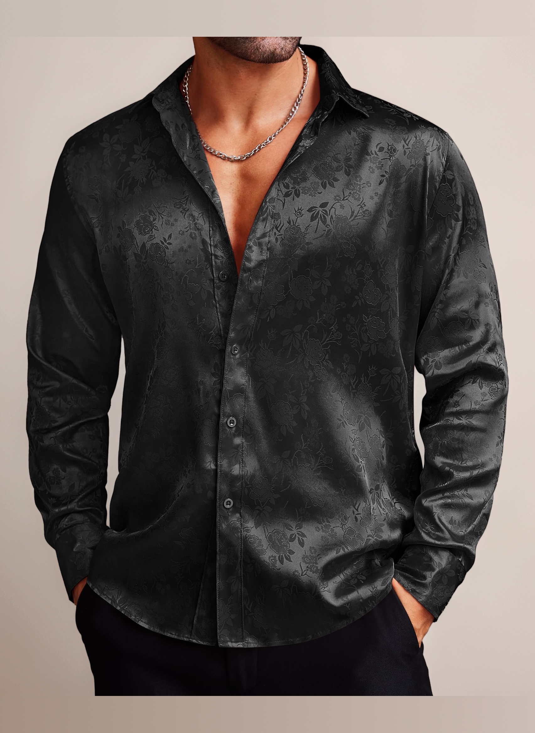 Mens Shirts Long Sleeve Paisley Floral Rose Printed Dress Shirts Prom Wedding Party Button Down Shirts