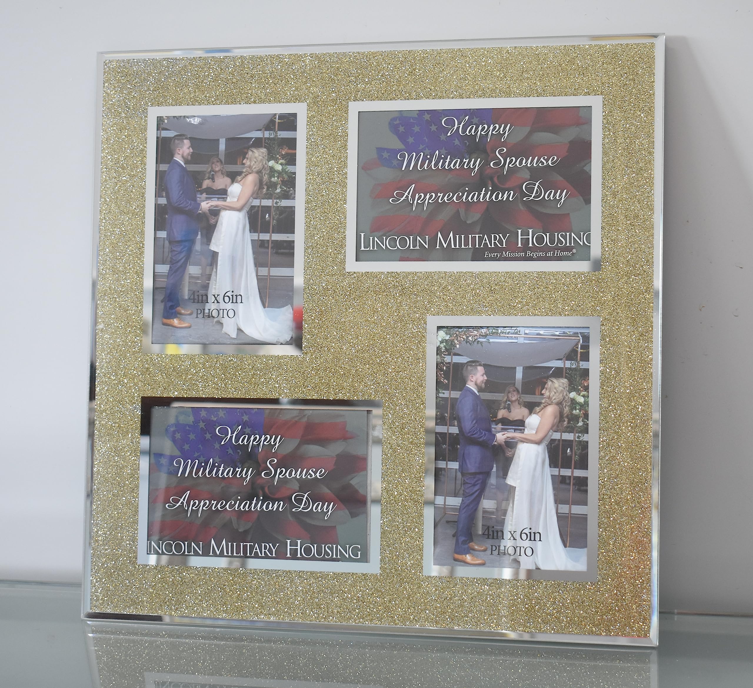 Deenz Gold Aperture 4 Picture Photo Frame Hold 4 Picture En Glitter Mirrored Crushed Jewel Crystal Diamante 6”X4”