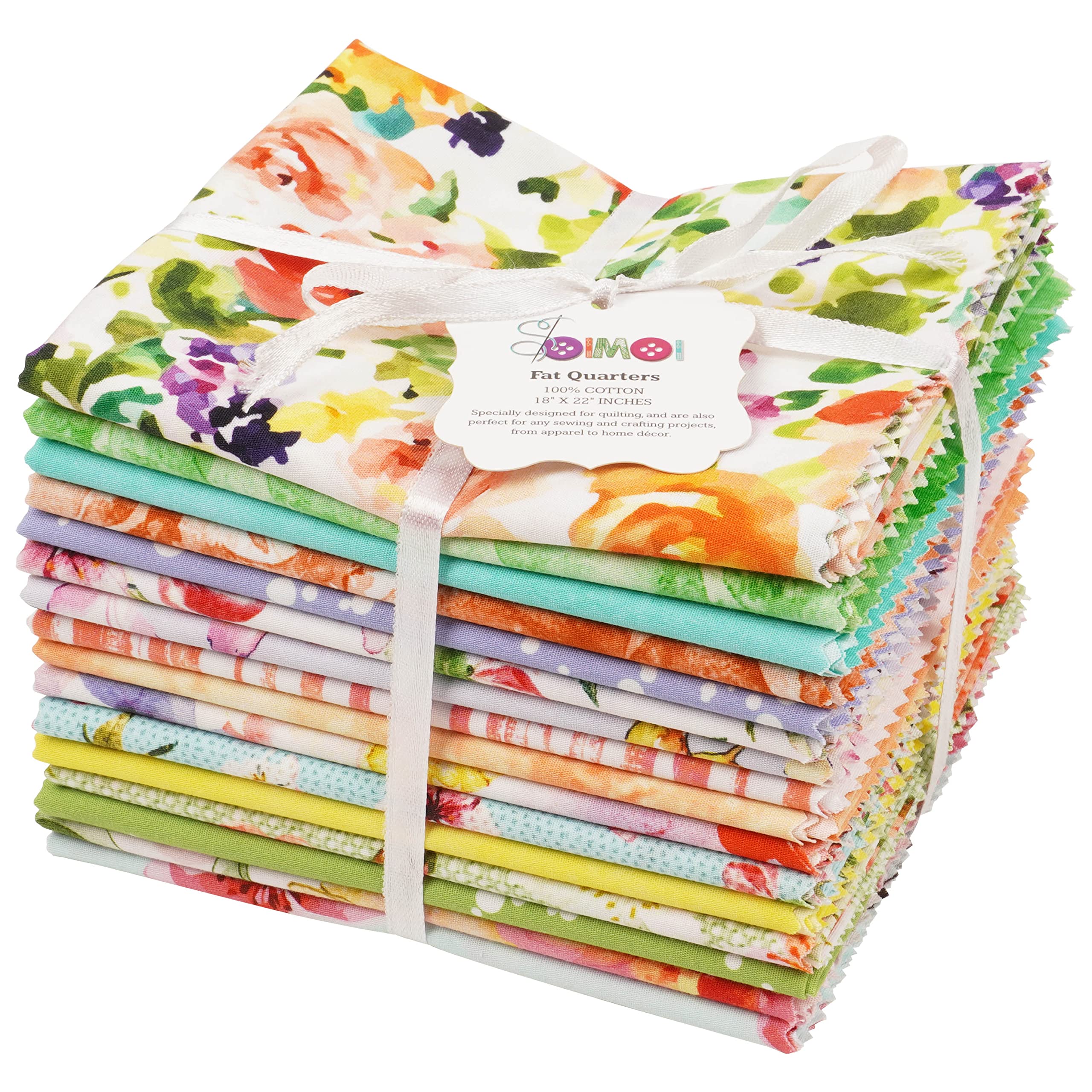 Soimoi 16 Pc Fat Quarter Bundle- Watercolor Floral Print 18"x 22" DIY Patchwork- 100% Cotton Pre-Cut Quilting Fabric Multicolor