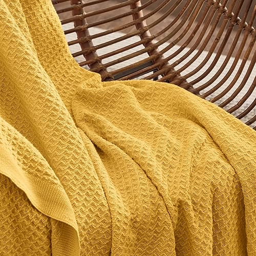 Miniatura 4 de Bedsure - Mantas 100 % algodón tamaño King para cama, tejidas con punto gofre de 405 GSM, acogedoras, cálidas, suaves y livianas, para todas las