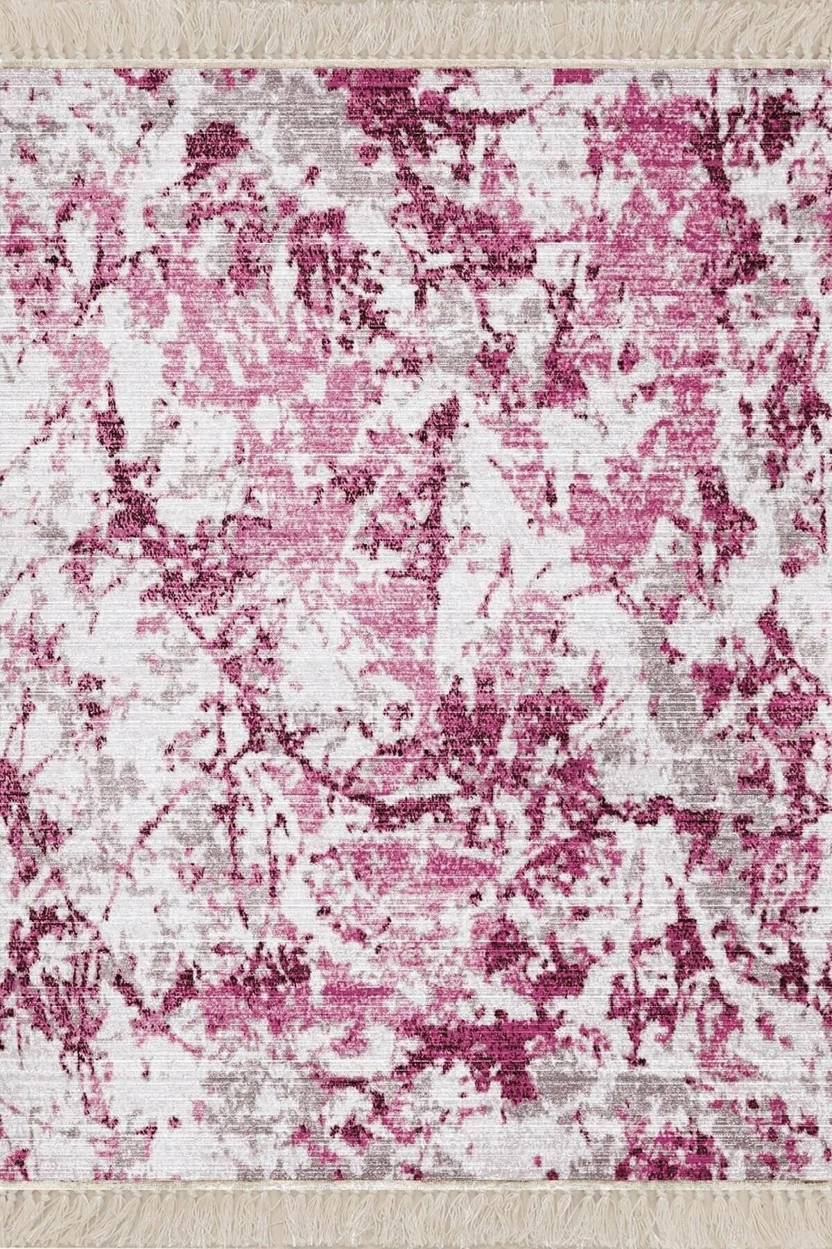Pelangi Batik Desenli Renk Geçişli Dijital Baskı Yıkanabilir Kaymaz Taban Modern Salon Halısı Ve Yolluk, Fuşya-Gri 120 x 160