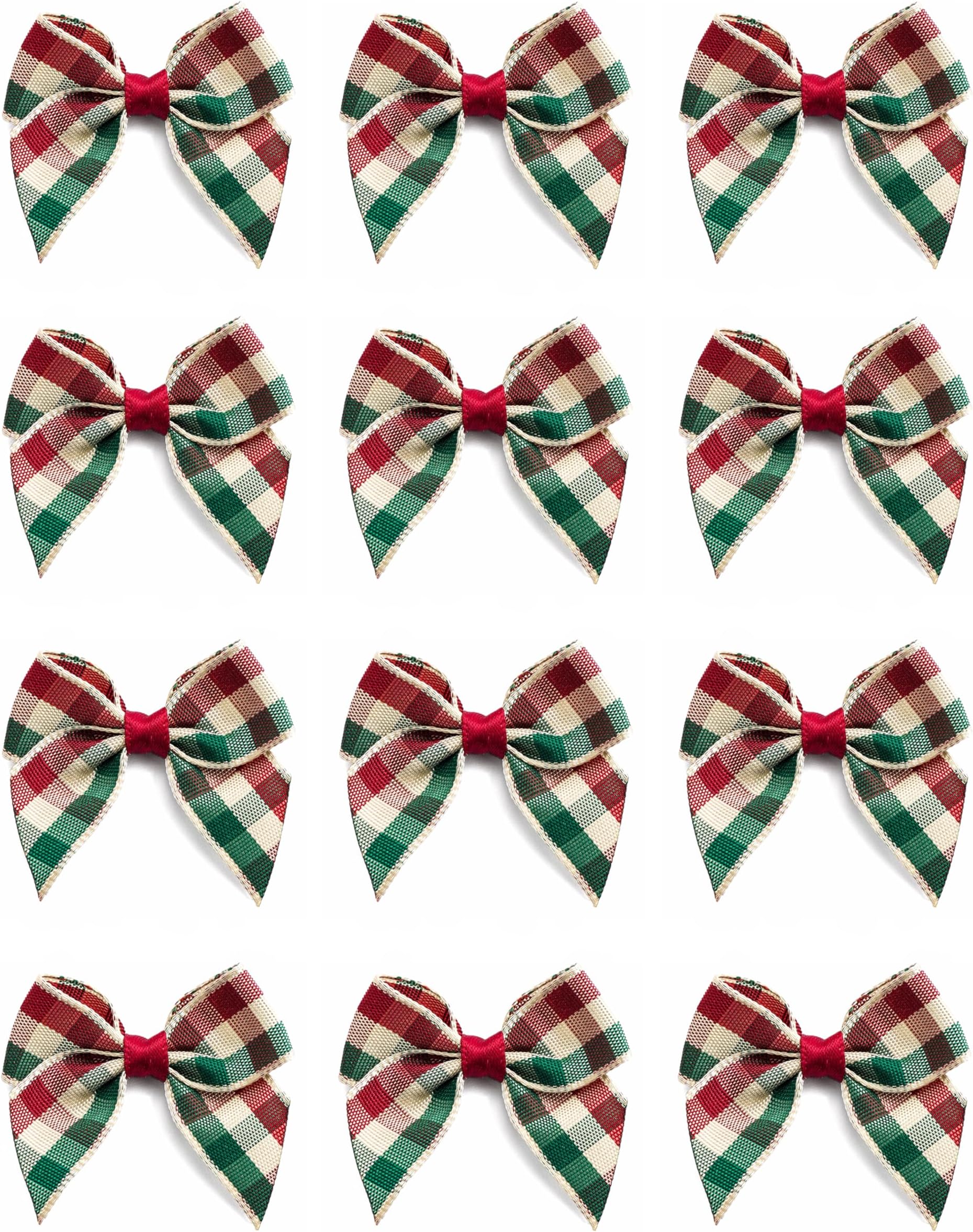 Italian Options Mini Tartan Ribbon Bows, Small Chequered Bow Decorations for Crafting, Gifts, Christmas Cards, Wreaths, Home Furnishings, Sewing, Hair Bows, Country, 12 Pack, 4 cm