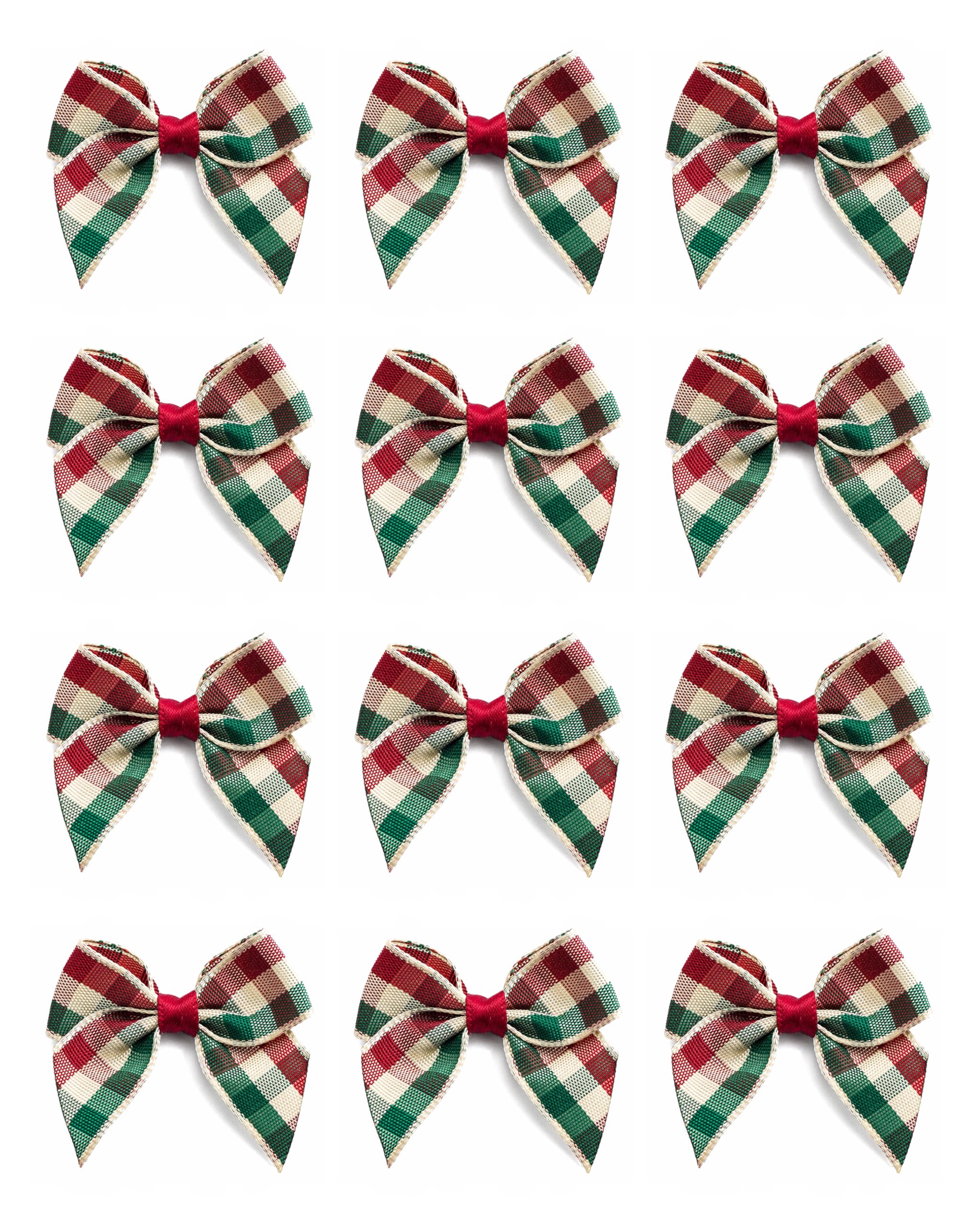 Italian Options Mini Tartan Ribbon Bows, Small Chequered Bow Decorations for Crafting, Gifts, Christmas Cards, Wreaths, Home Furnishings, Sewing, Hair Bows, Country, 12 Pack, 4 cm