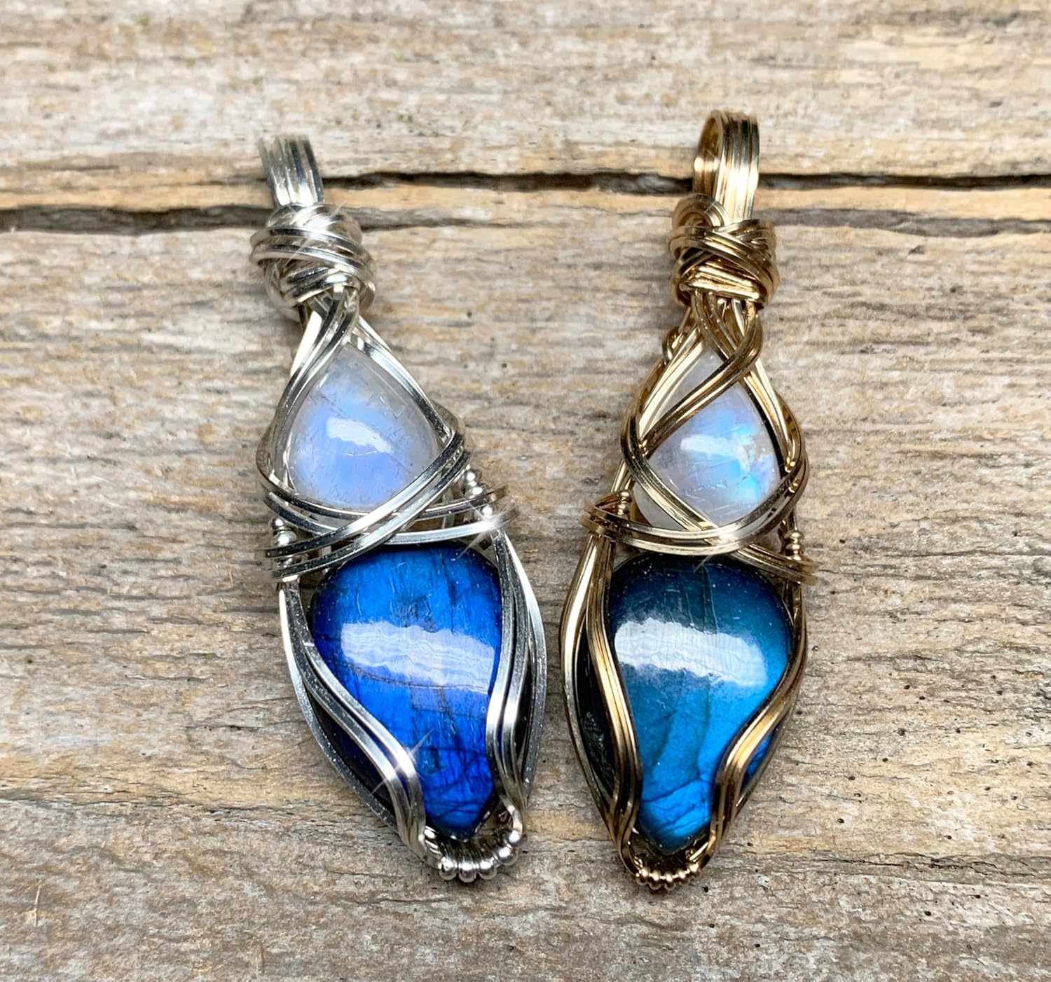 Labradorite Moonstone Necklace Pendant | Blue Crystal Necklace | Rainbow Moonstone Jewelry | Charged Moonstone Crystal Necklace for Women | Gift For Her LbMn (blue, sterling silver) - Image 6