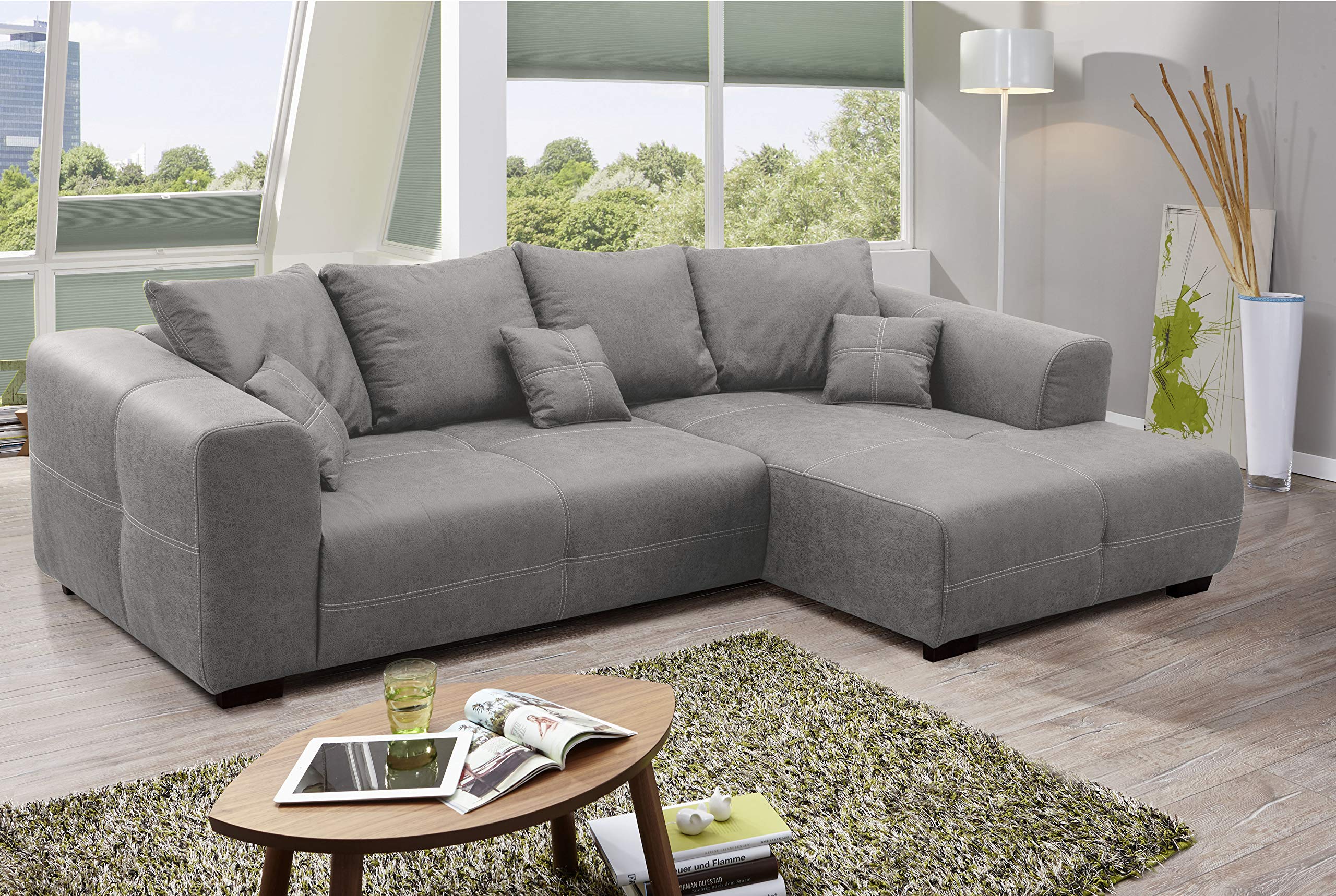 CAVADORE Mavericco Canapé d'angle XXL avec Coussin Gris 285 x 69 x 170 cm