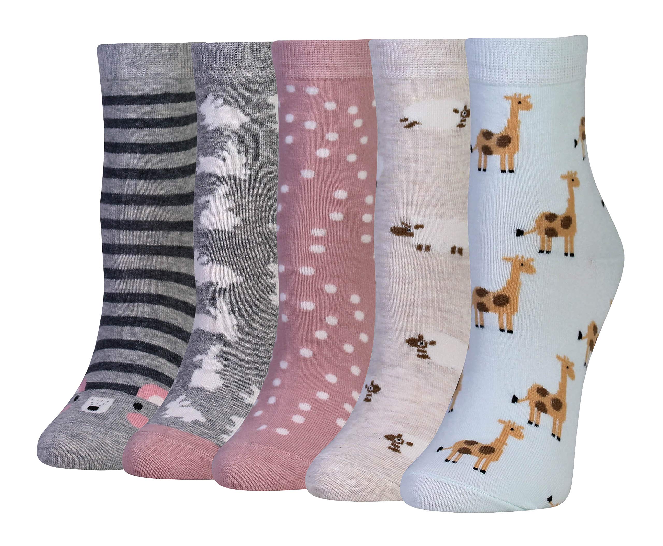 Cansok Women's Multicolor- Sheep Giraffe Bunny Animal Novelty Dress Crew Socks (Giraffe Bunny Sheep - 5 Pairs)
