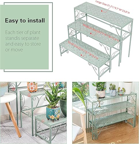 Miniatura 5 de Sungmor  Soporte de metal para plantas  Estante plegable de 3 niveles  Múltiples plantas macetas floreros  Organizador de almacenamiento  Estante