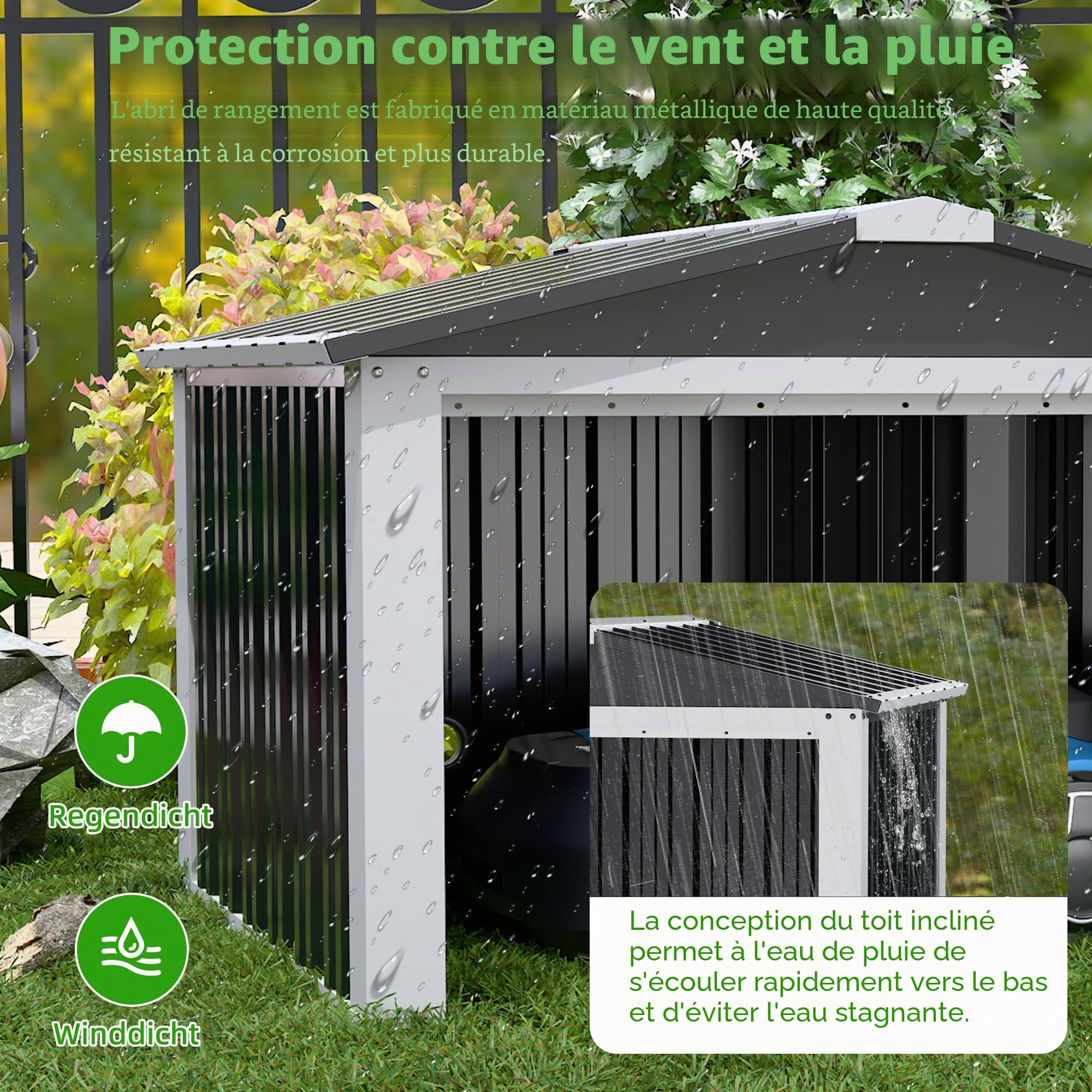 SUPEER Garage en Métal pour Robot Tondeuse avec Toit à Pignon - H 62 cm x L 90,5 cm x P 88,8 cm - Abri de Jardin pour Tondeuses à Gazon, Auvent pour Broyeur, Chambre pour Animaux
