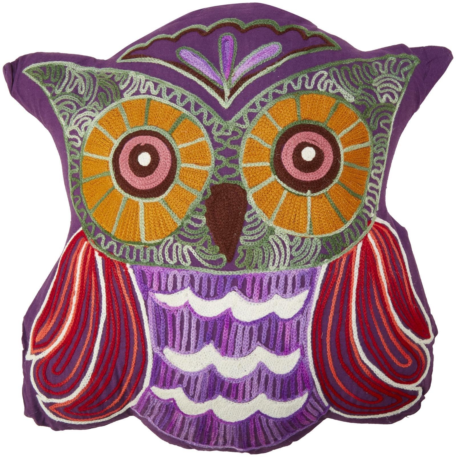 Two's Company Owl Pillow, Purple Body & Red Wings