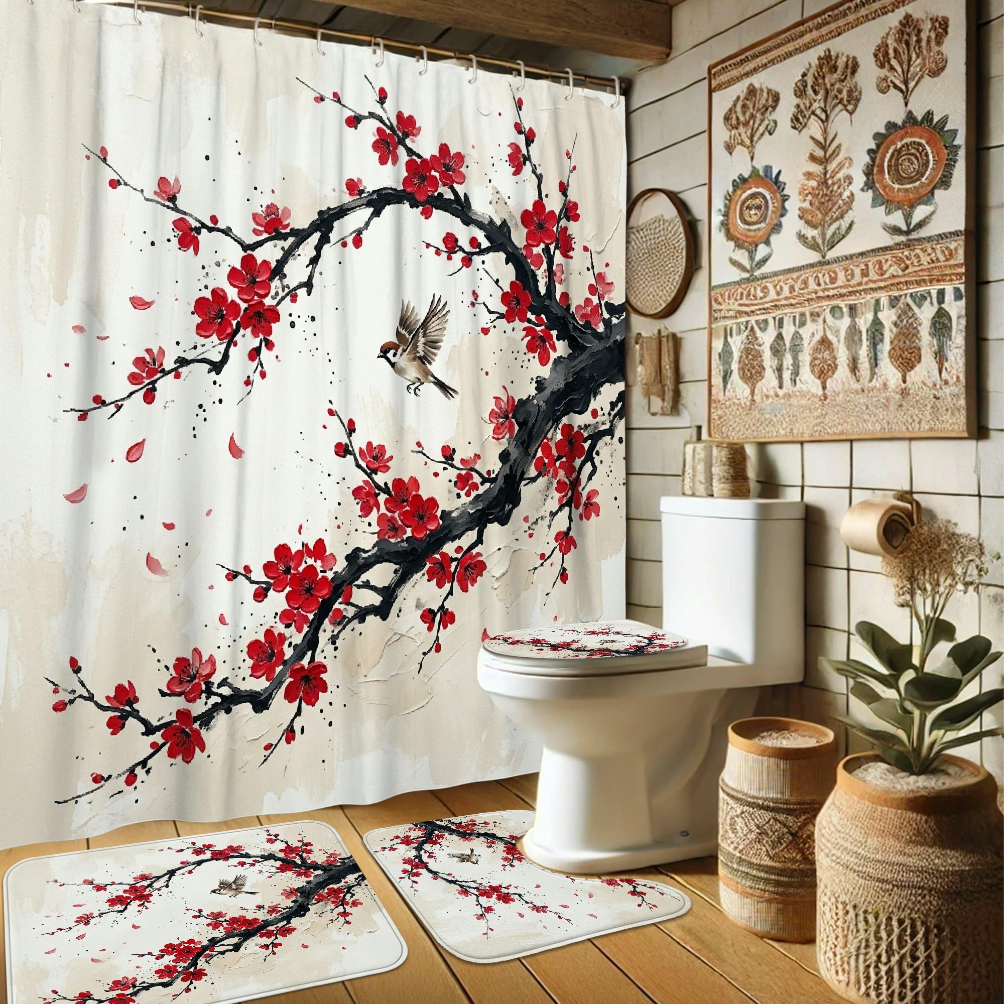 Rideau de douche en polyester de qualité supérieure rouge