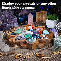 Vista 3 de Curawood Bandeja de exhibición de cristal Lotus – Muestra tus gemas, piedras curativas y tesoros – Cuenco de madera para rocas de 8 x 8 pulgadas