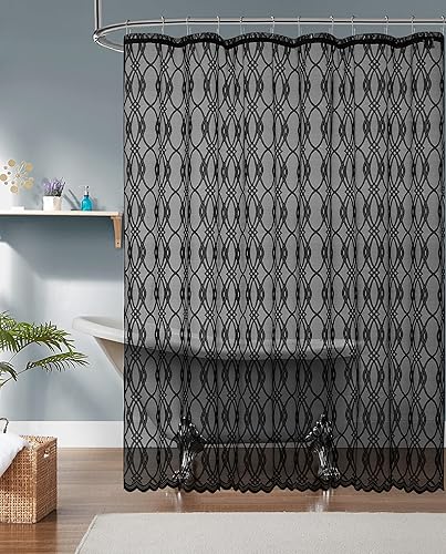 Miniatura 2 de WARM HOME DESIGNS Cortina de ducha moderna de 72 pulgadas de largo. Cortina de ducha negra con diseño geométrico marroquí. Cortina de ducha