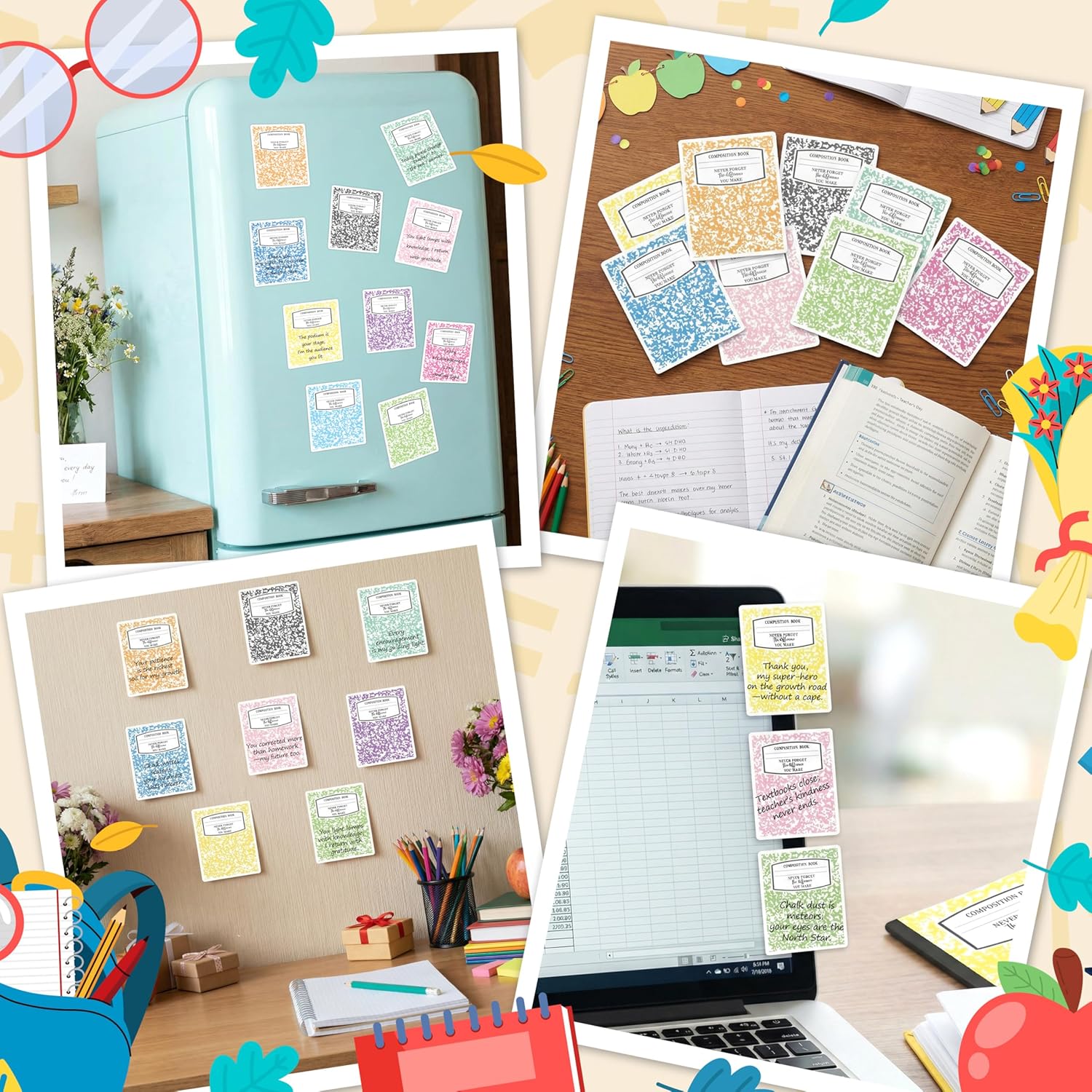 CJiangpo 90Pcs Teacher Sticky Notes Pads, Thank You Teacher Appreciation Gifts 1800 Sheets Self Stick Notepad Memo Pads Composition Book Shape Page Marker School Office End of Year Party Supplies
