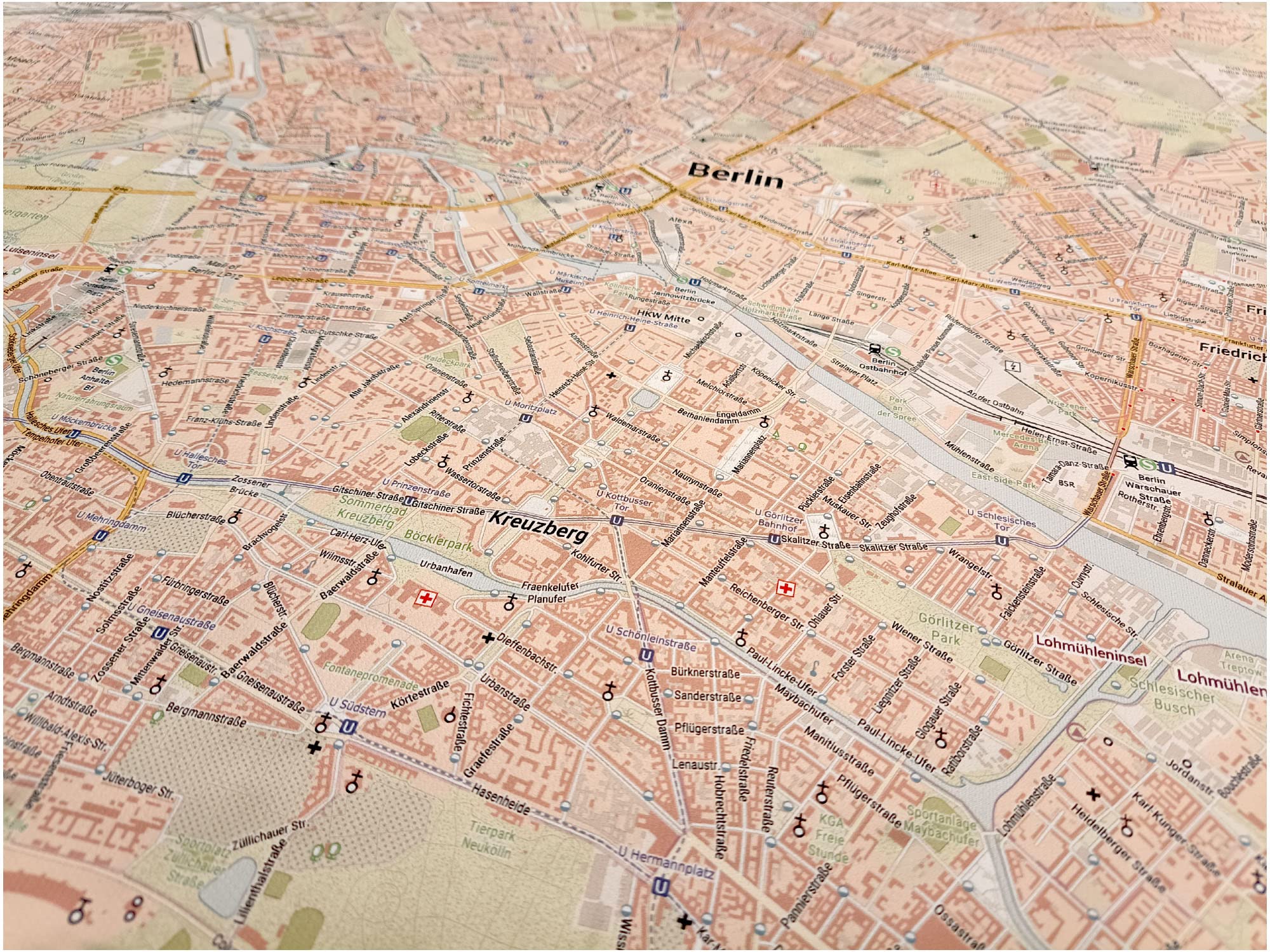 Berlin Stadtplan, 150 x 100 cm, gedruckt auf Leinwand und fertig aufgespannt auf einen Keilrahmen