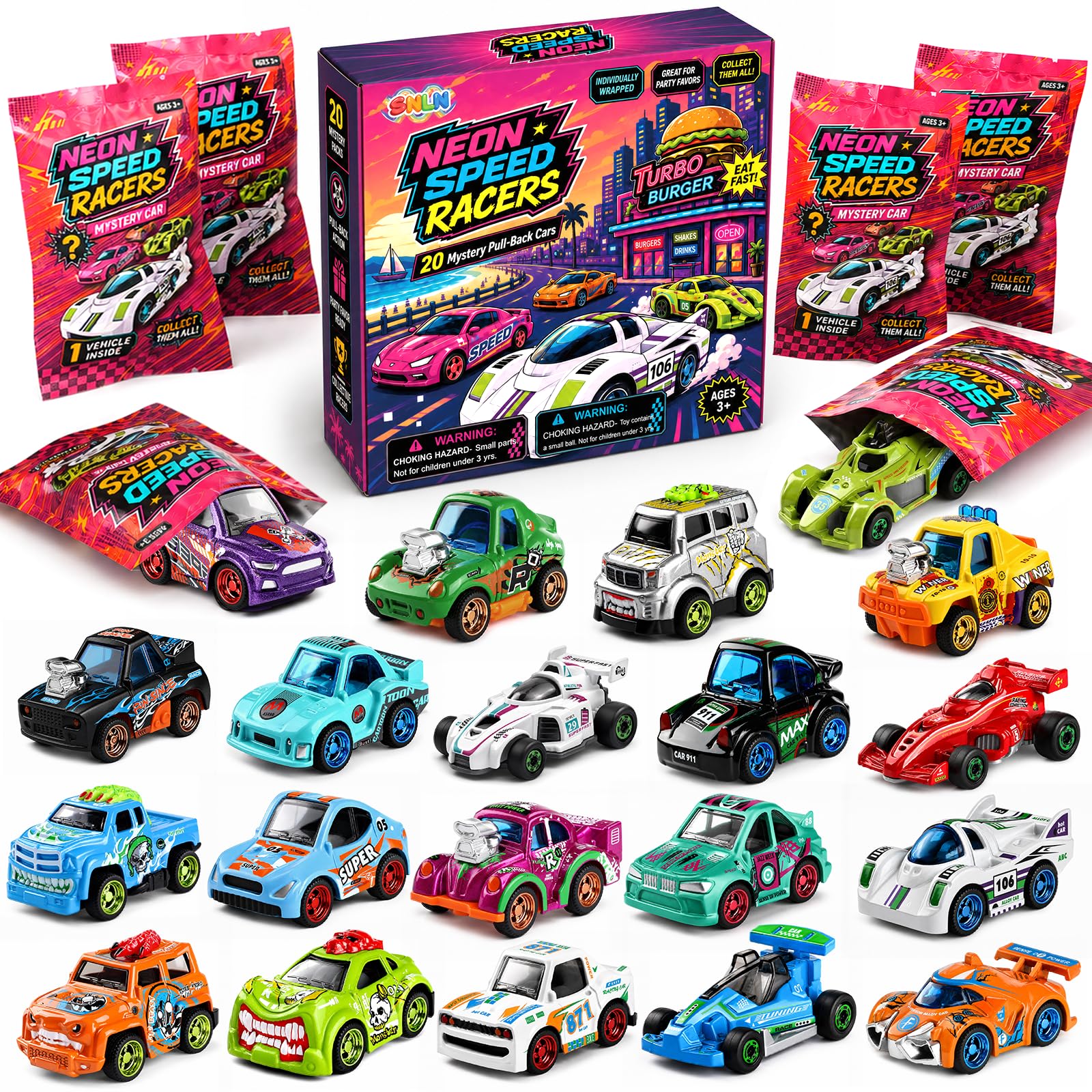 20 Pcs Pull Back Cars Toys with Blind Bags, Mini Car for Party Bags Fillers