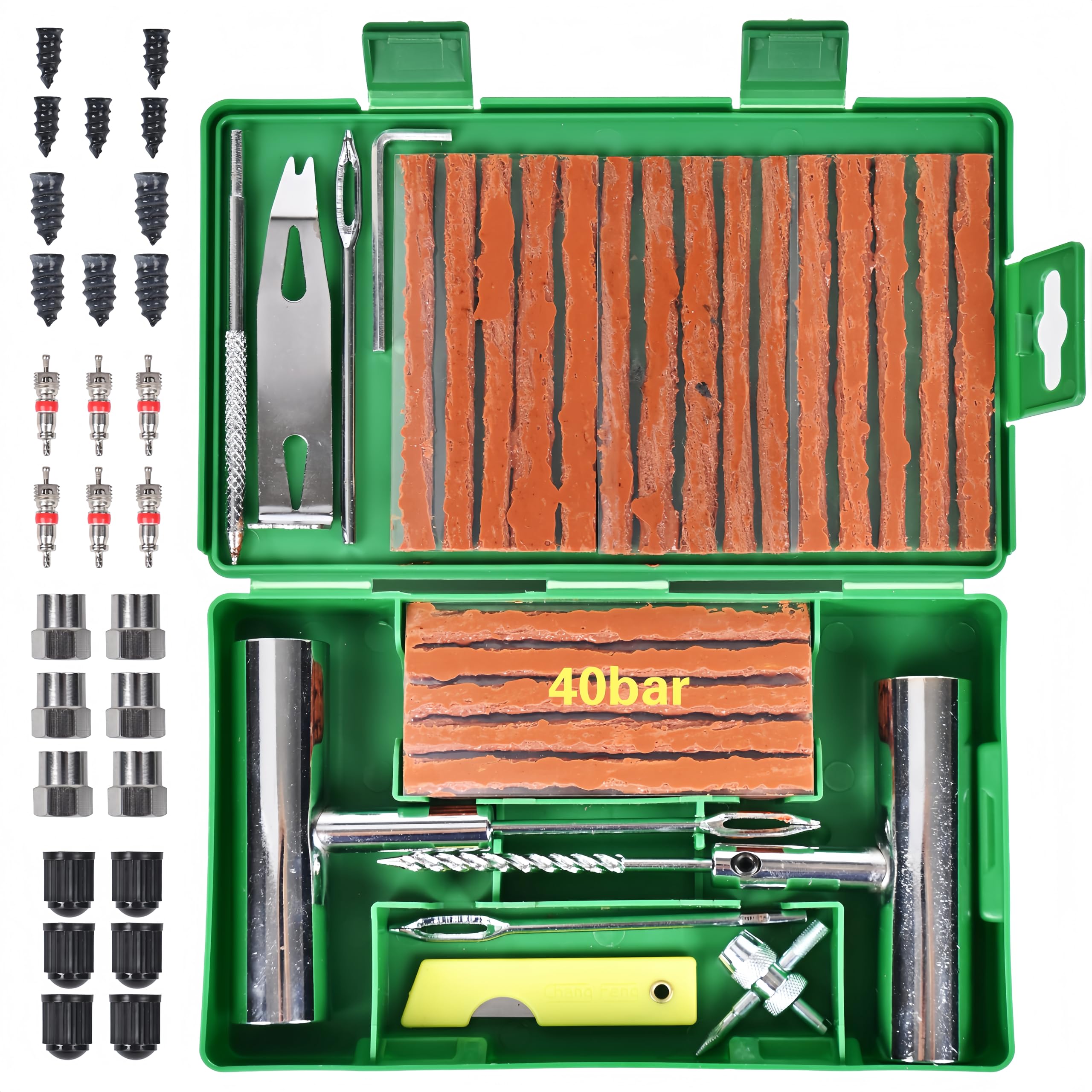 Outil Réparation Pneu Moto Kit De Réparation Pneus QUNNIE 46 Pièces - Pour Voiture, Moto, Camion - Urgence Crevaison - Sac Transport Inclus Mèches Pneu 46 Pièces