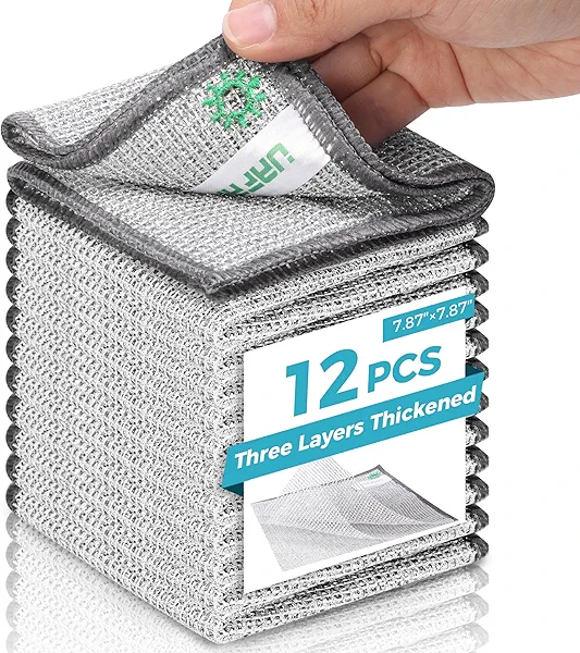 UAFAP 12 PCS Non Scratch Wire Dishcloth, Cleans Fast Without Scratching, Stands Up to Stuck-on Grime, Multi-Surface Safe, Wire Dishwashing Rag Cleaning Power for Everyday Jobs 7.87“ x 7.87”