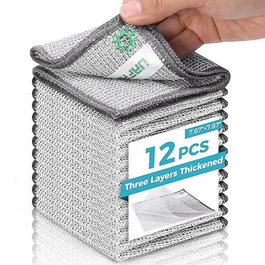 12 PCS Non Scratch Wire Dishcloth, Cleans Fast Without Scratching, Stands Up to Stuck-on Grime, Multi-Surface Safe, Wire Dishwashing Rag Cleaning Power for Everyday Jobs 7.87“ x 7.87”