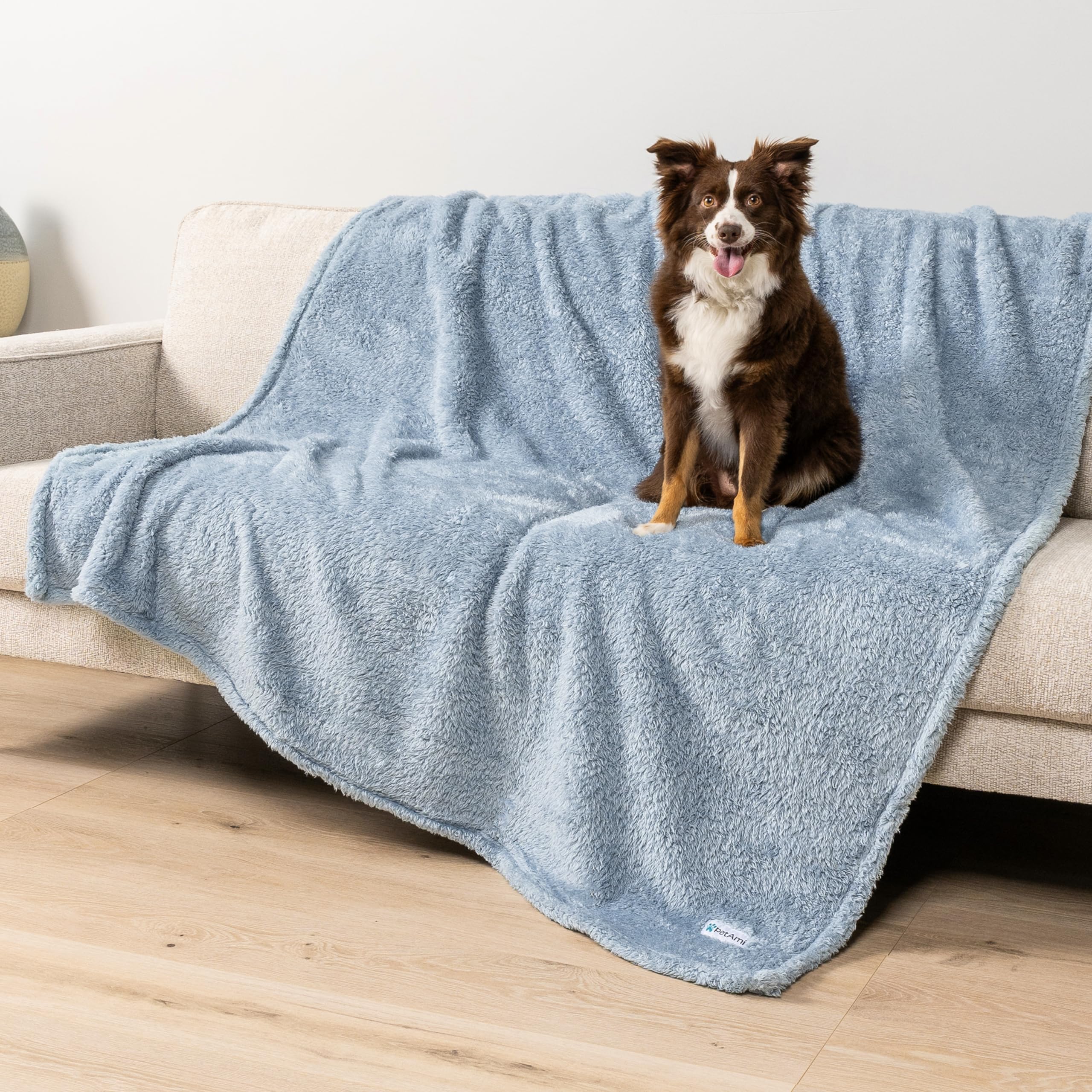 PetAmi Plüsch-Hundedecke für Haustierkatzen, weiche, flauschige Sherpa-Fleece-Decke, beruhigend, mittelgroß, Haustier-Überwurf für Kiste, Couch, Sofa, Bett, Größe XL, 152 x 203 cm, Staubblau