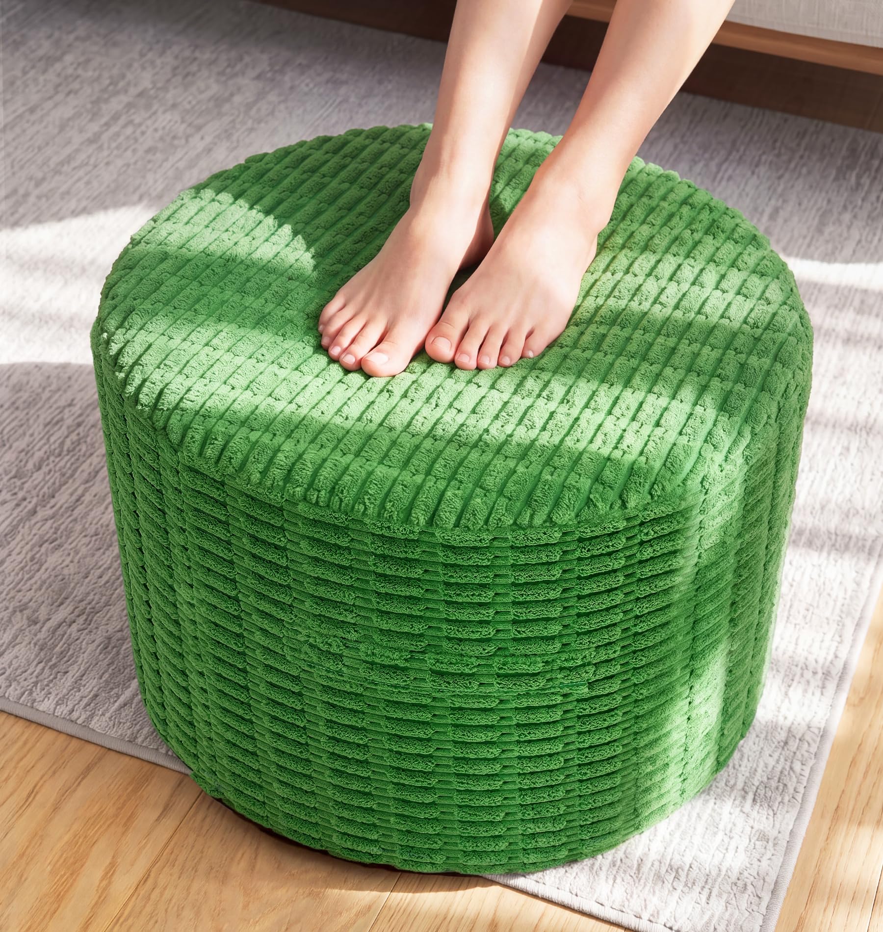 Hobestluk Stuffed Pouf Ottoman,Memory Foam Filled,Small Grass Green