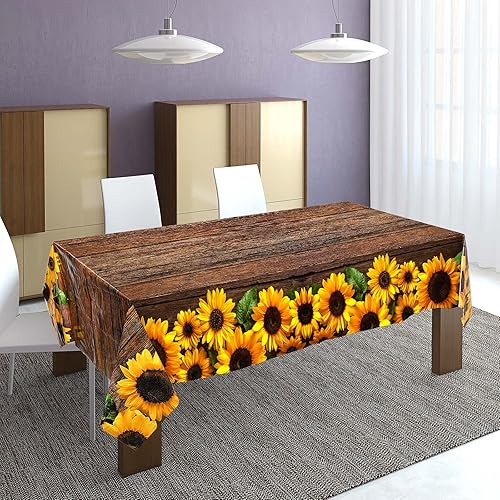 Miniatura 4 de Tegeme 2 manteles desechables de girasol de 42.5 x 70.8 pulgadas, de plástico, rústico, vintage, rectangular, mantel para mesa de comedor, cocina,
