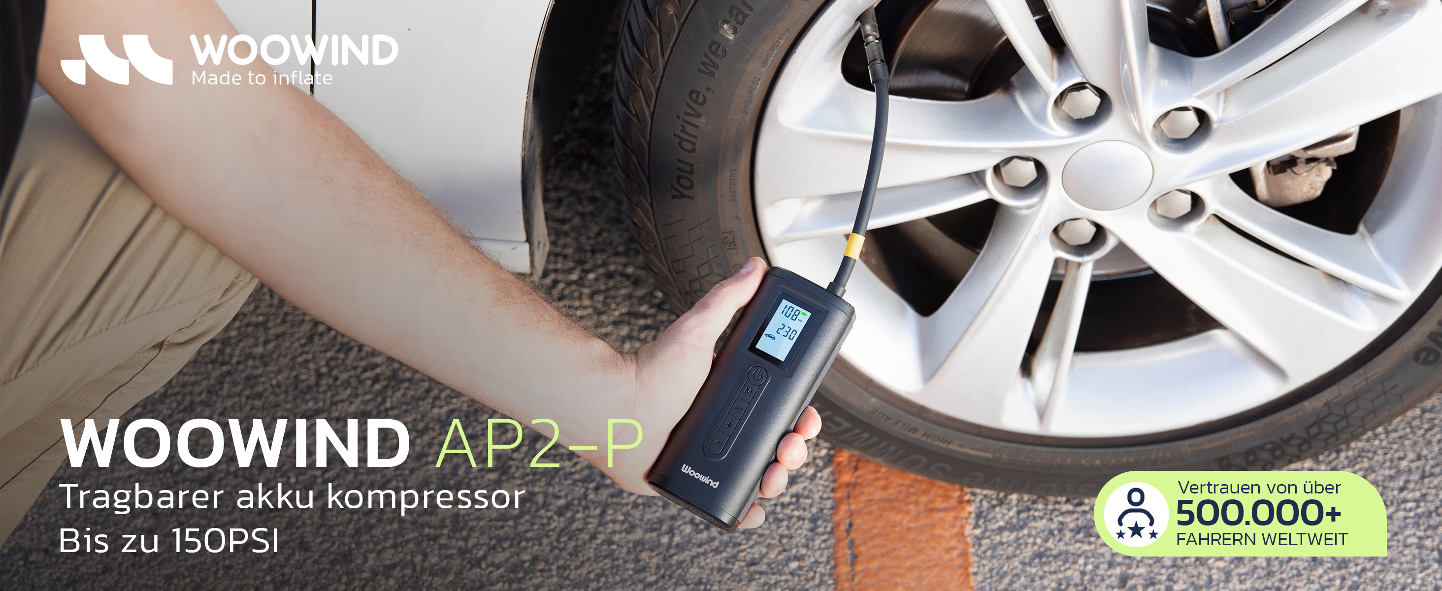 Woowind AP2-P elektrische fietspomp/bandenpomp/luchtcompressor (automatische stopfunctie, 150 PSI, 10,3 BAR, LED-licht, powerbankfunctie, voor auto, fiets, motorfiets, scooter, ballen Woowind AP2-P elektrische fietspomp/bandenpomp/luchtcompressor (automatische stopfunctie, 150 PSI, 10,3 BAR, LED-licht, powerbankfunctie, voor auto, fiets, motorfiets, scooter, ballen