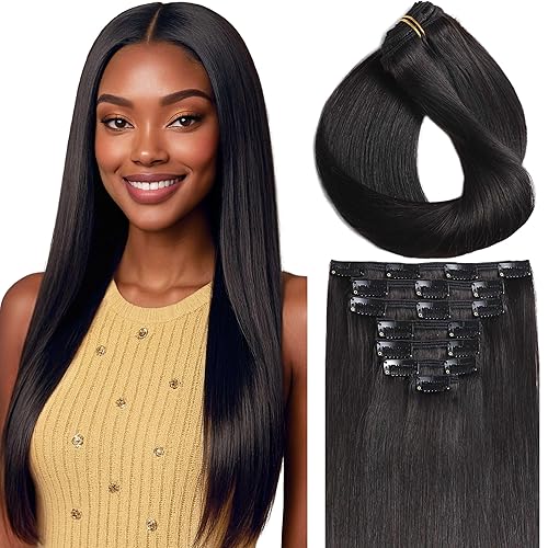 Miniatura 8 de Anrosa Extensiones de cabello humano ondulado con clip, color negro natural 1B, doble trama rizada para mujeres negras, 14 pulgadas, 4.23 onzas