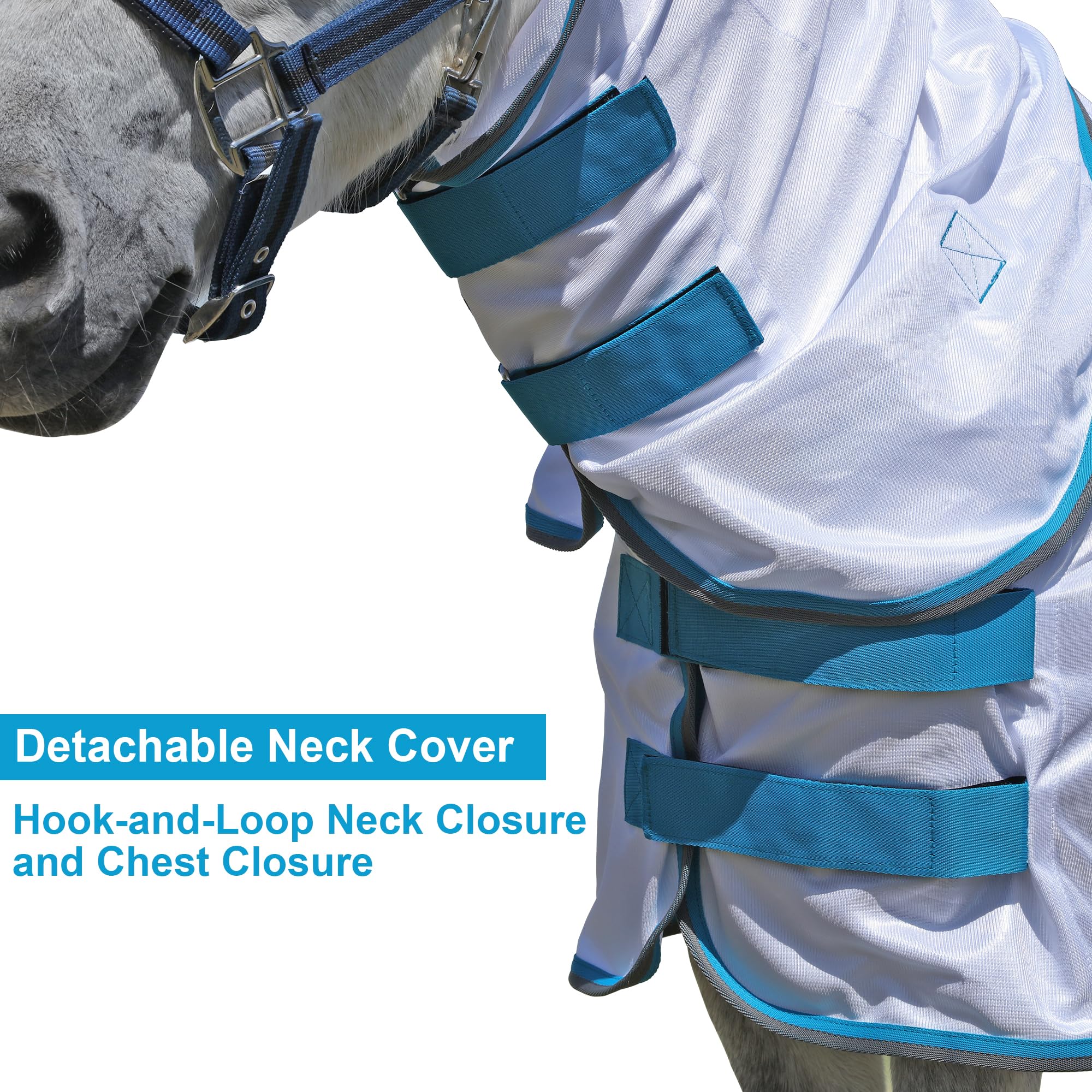 LEAFOREST Sábana de caballo en miniatura con cubierta para el cuello y banda para el vientre | Sábanas de verano de malla transpirable con protección UV para mini caballos, potros, burro, blanco, 147 cm