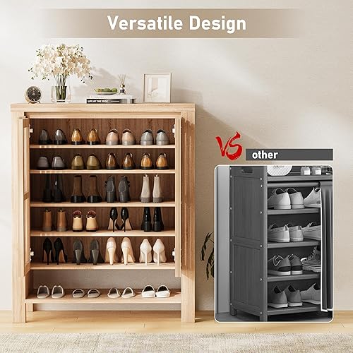 Miniatura 4 de Armario de almacenamiento de zapatos de 43 pulgadas de alto con puertas, armario de zapatos de entrada de 8 niveles con estantes ajustables, armario