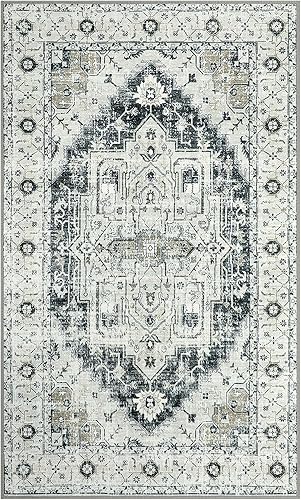 Miniatura 8 de Lanffia Alfombra bohemia de medallón, lavable de 3 x 5, alfombra bohemia para entrada, tapete decorativo de baño, suave, envejecido, antideslizante,