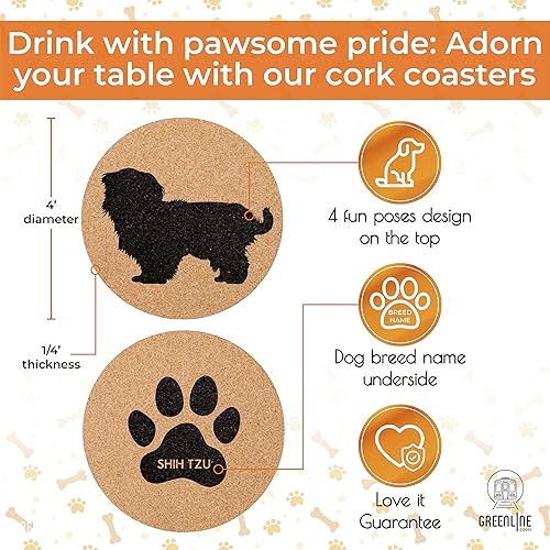 Miniatura 4 de Shih Tzu Lovers - Juego de 4 posavasos de corcho para perros con parte inferior protectora, posavasos decorativos Shih Tzu para bebidas, gran idea